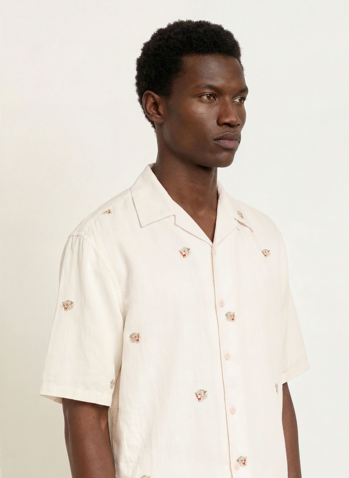 ALLSAINTS Resort-overhemd FELINE Oversize Fit van linnen: ECRU / GRIJS / ROOD