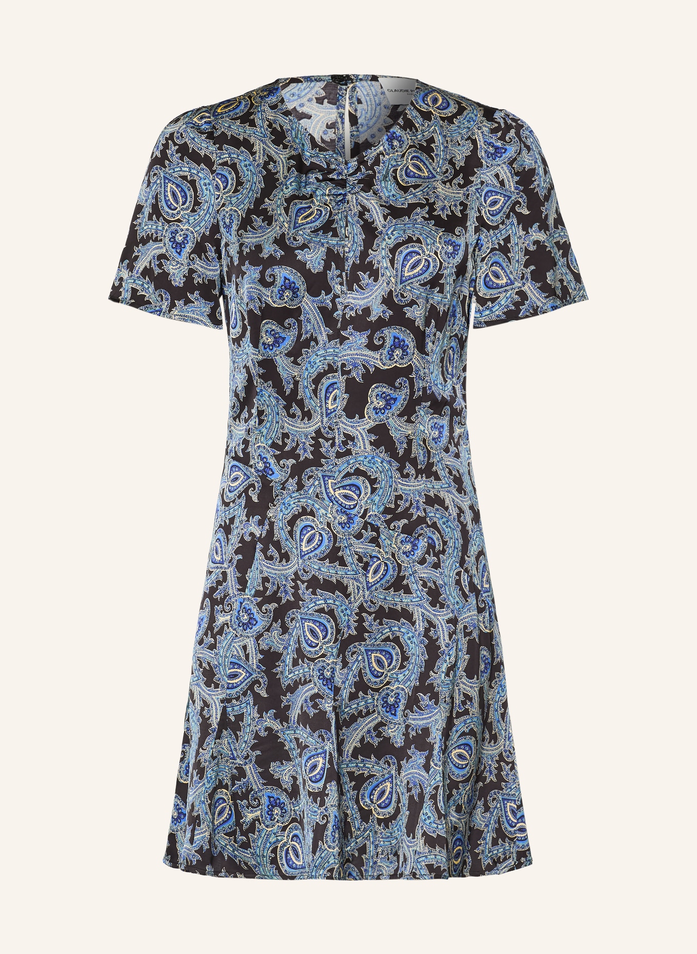 CLAUDIE PIERLOT Satinkleid: BLAU / CREME / SCHWARZ