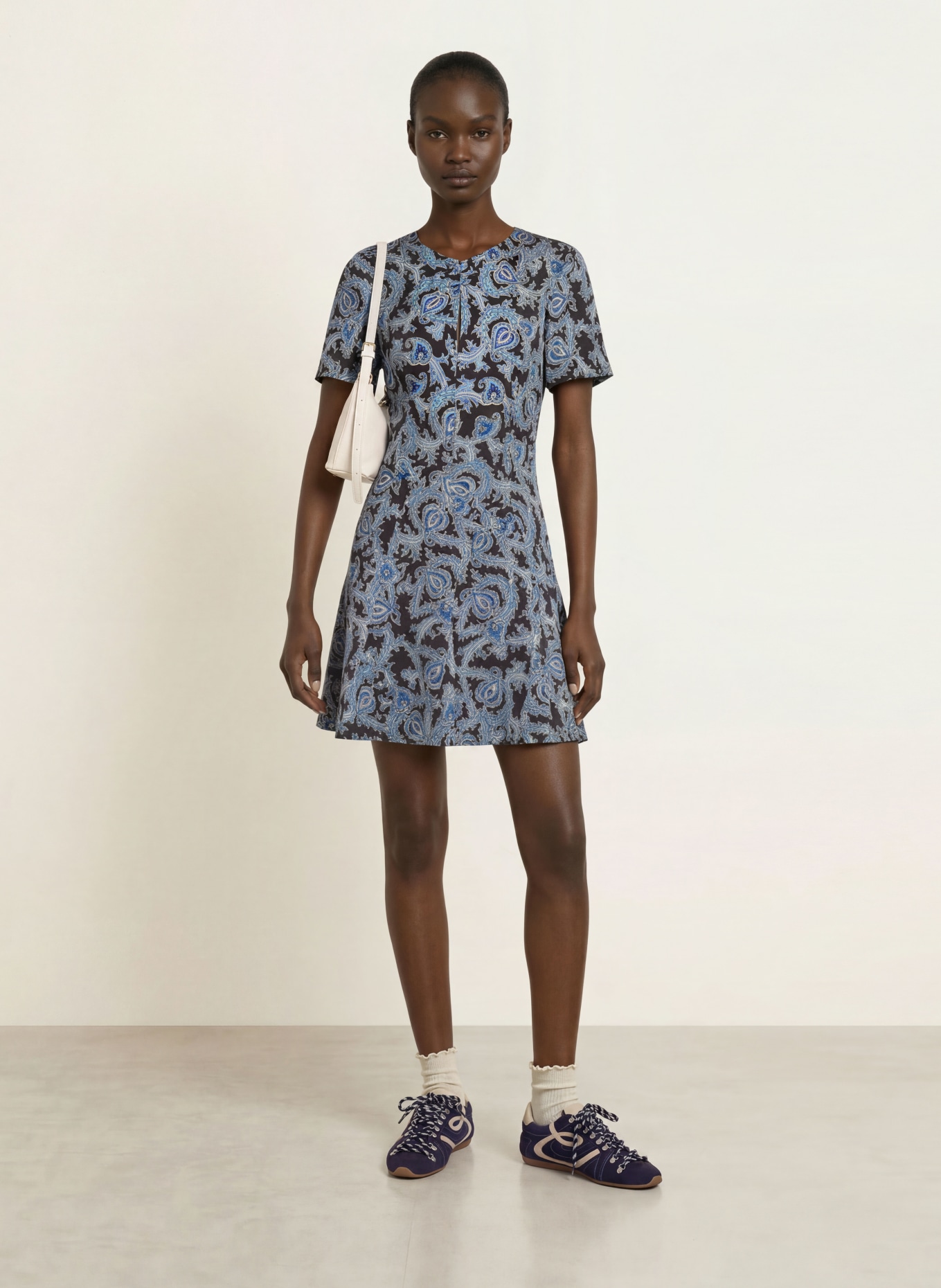 CLAUDIE PIERLOT Satinkleid: BLAU / CREME / SCHWARZ