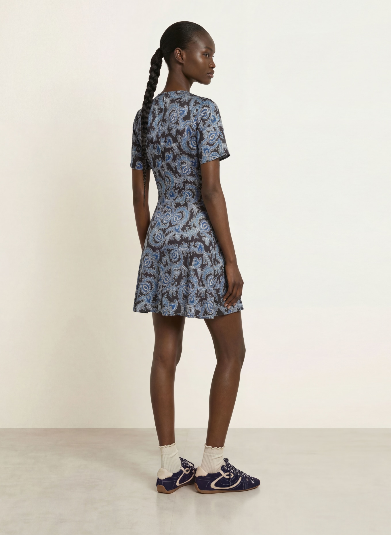 CLAUDIE PIERLOT Satinkleid: BLAU / CREME / SCHWARZ