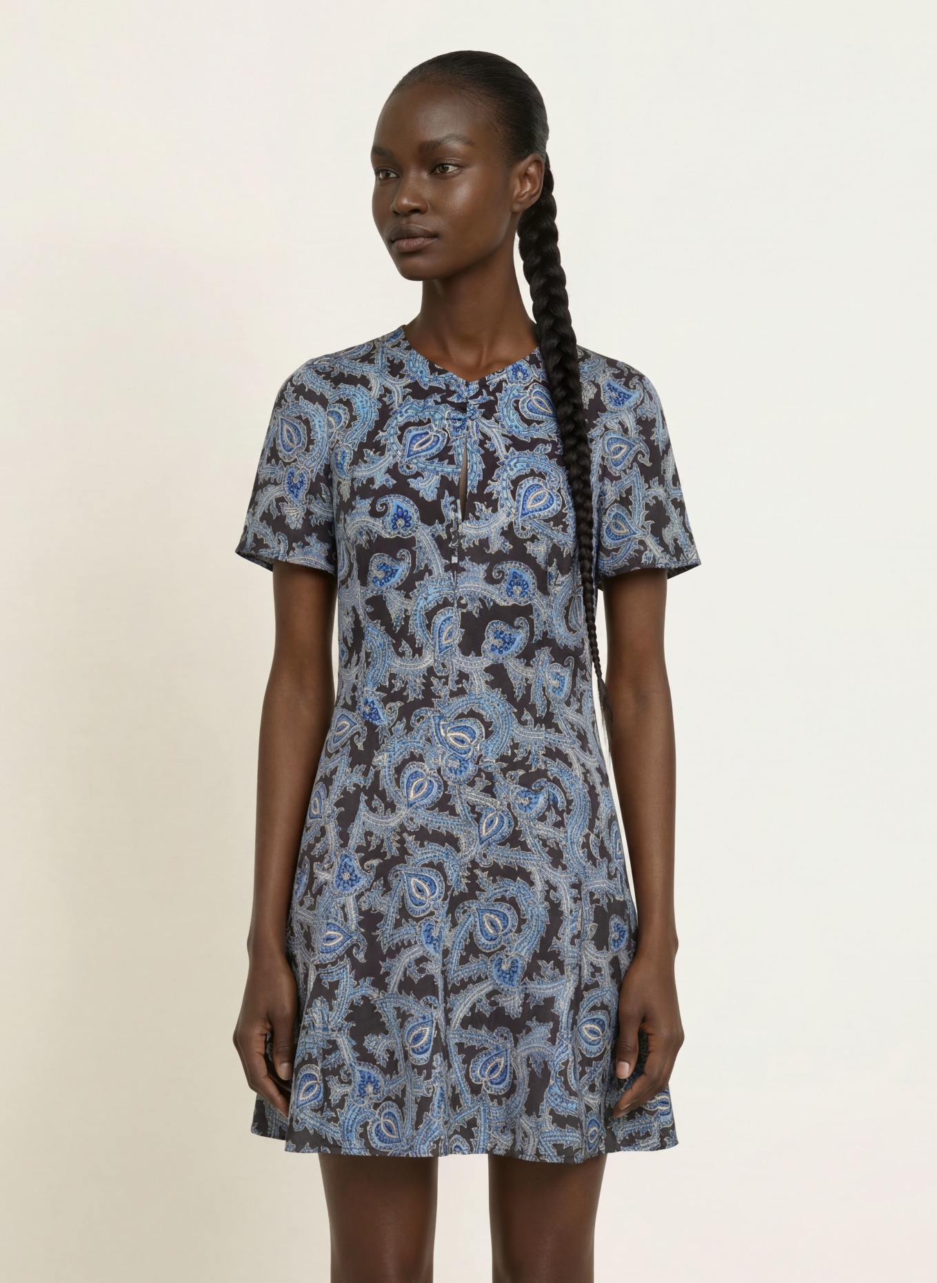 CLAUDIE PIERLOT Satinkleid: BLAU / CREME / SCHWARZ