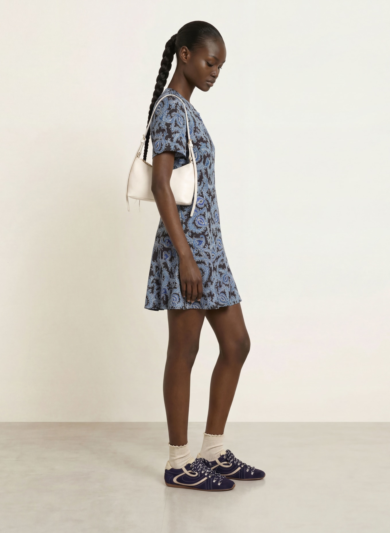 CLAUDIE PIERLOT Satinkleid: BLAU / CREME / SCHWARZ