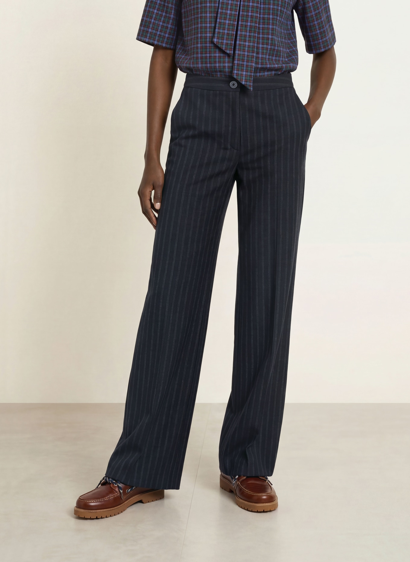 CLAUDIE PIERLOT Marlenehose: DUNKELBLAU / CREME / BLAU