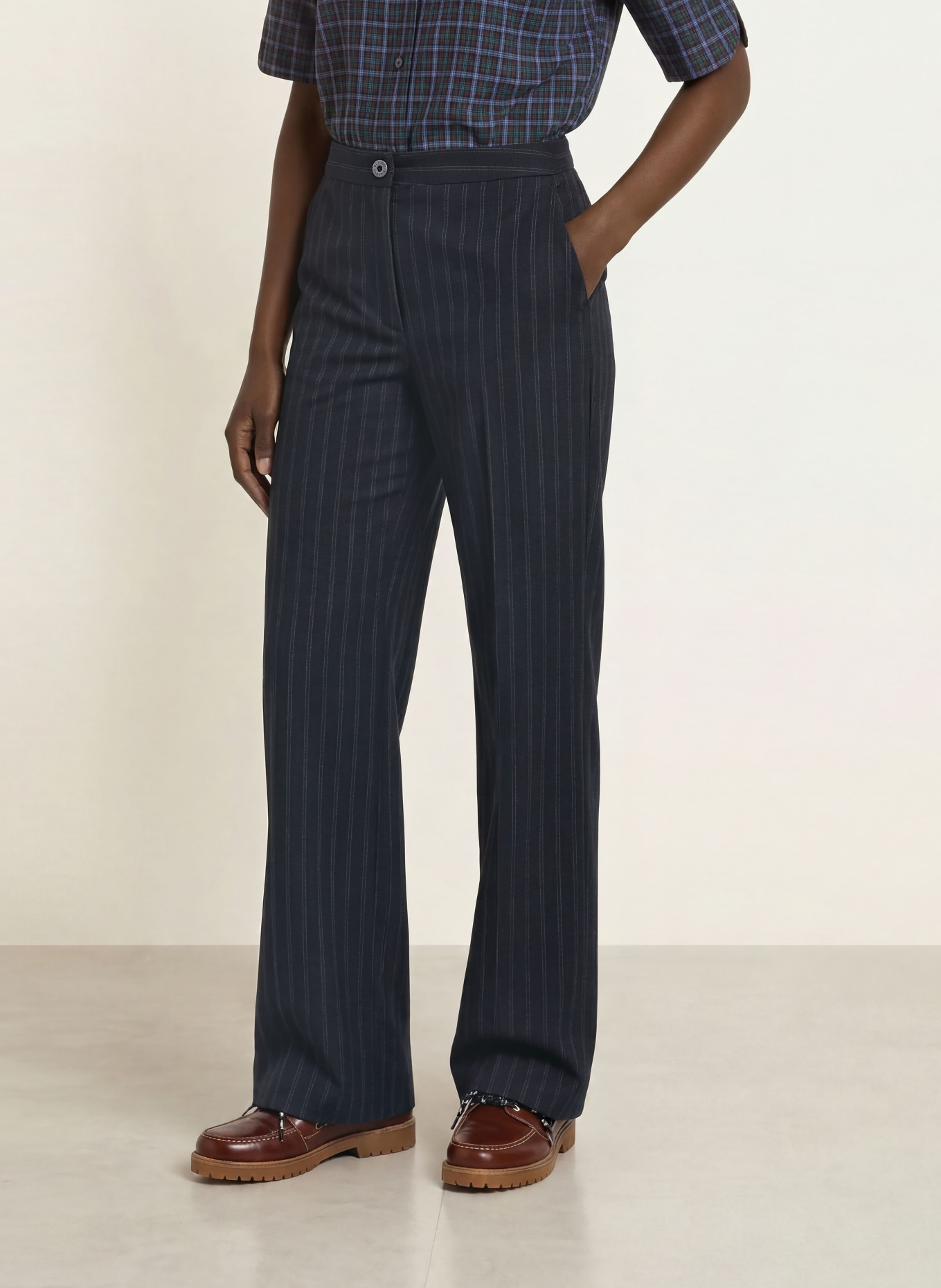 CLAUDIE PIERLOT Marlenehose: DUNKELBLAU / CREME / BLAU