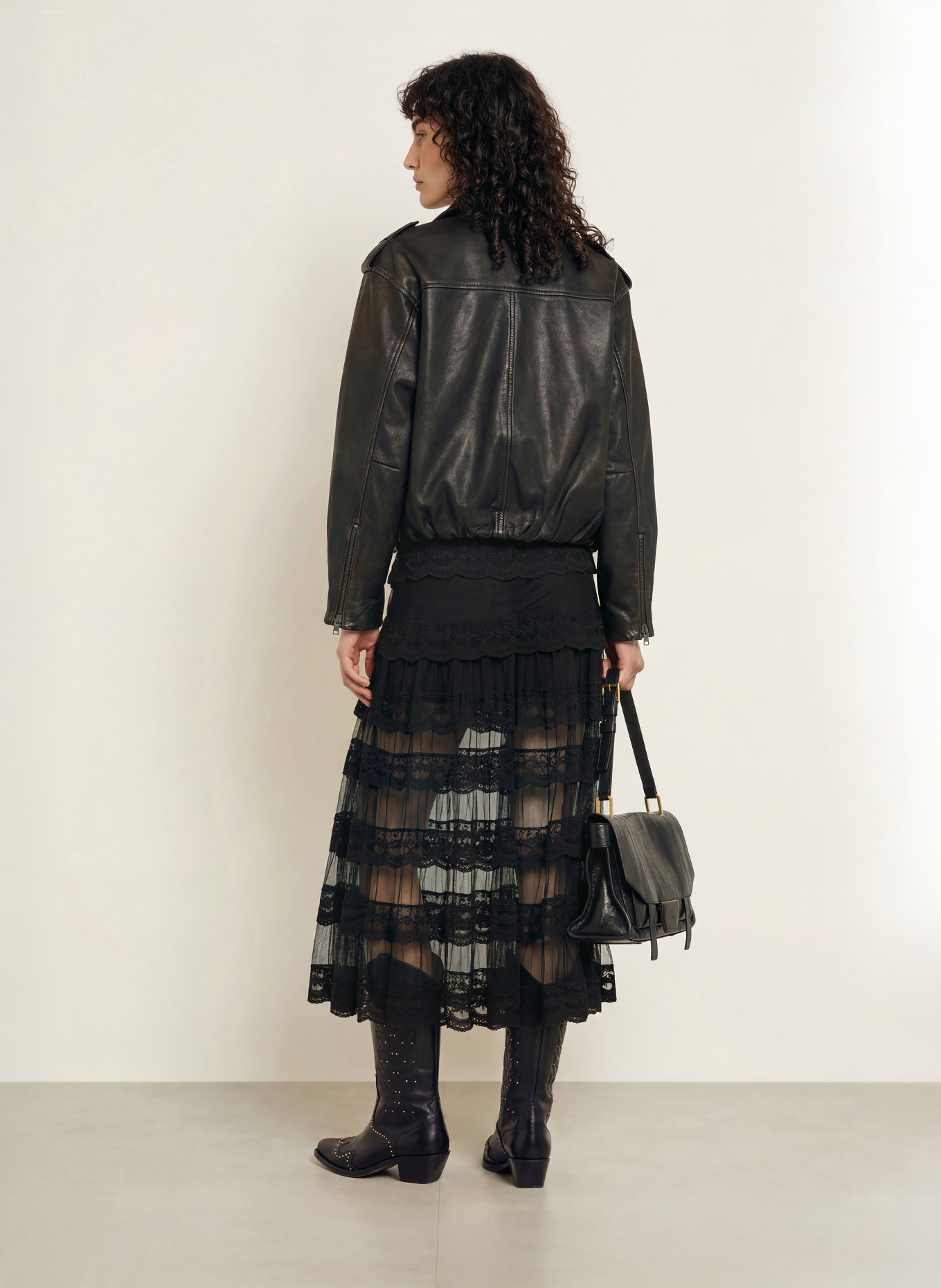 ALLSAINTS Leren jas SAMINA: ZWART