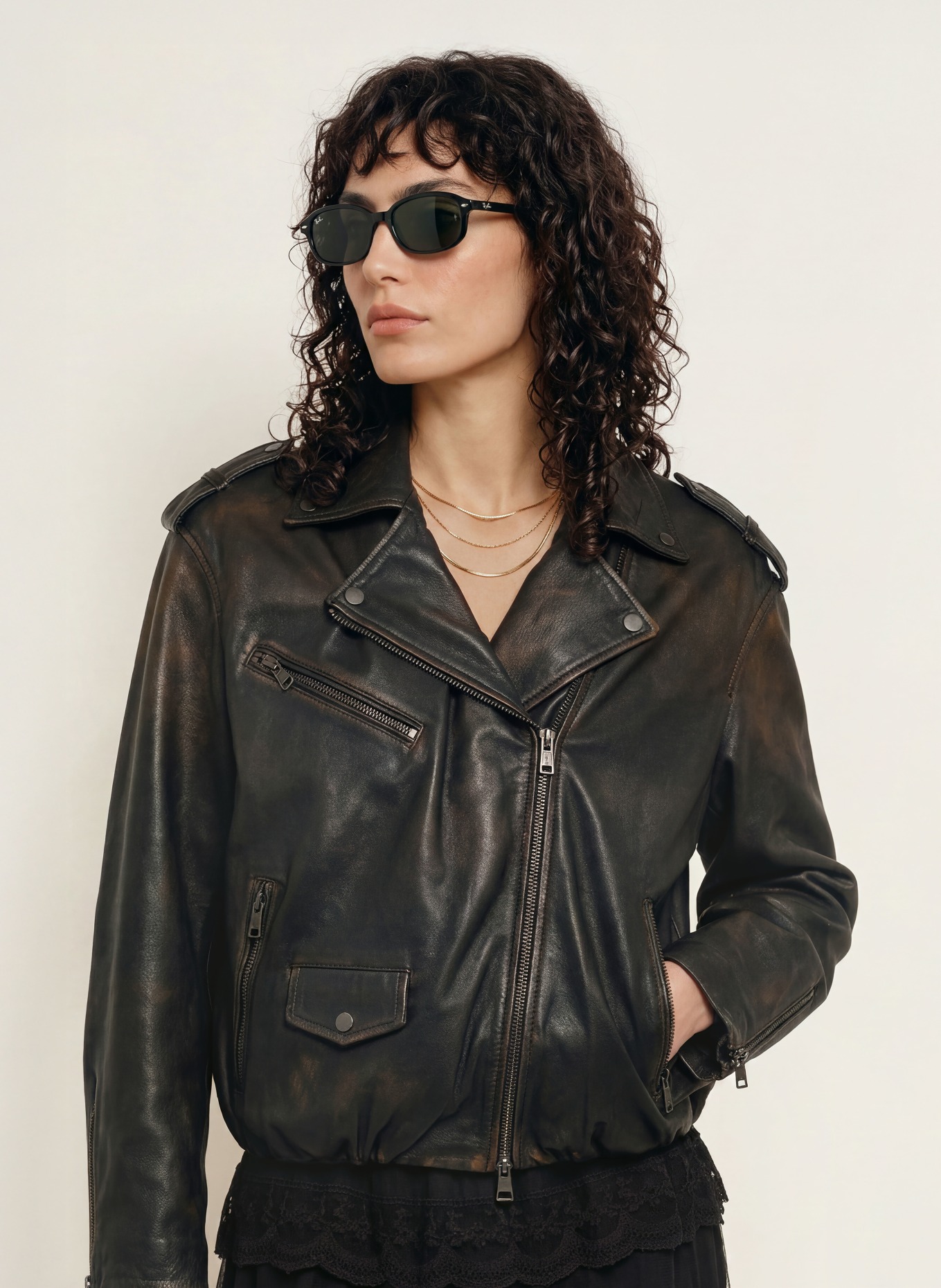 ALLSAINTS Leren jas SAMINA: ZWART
