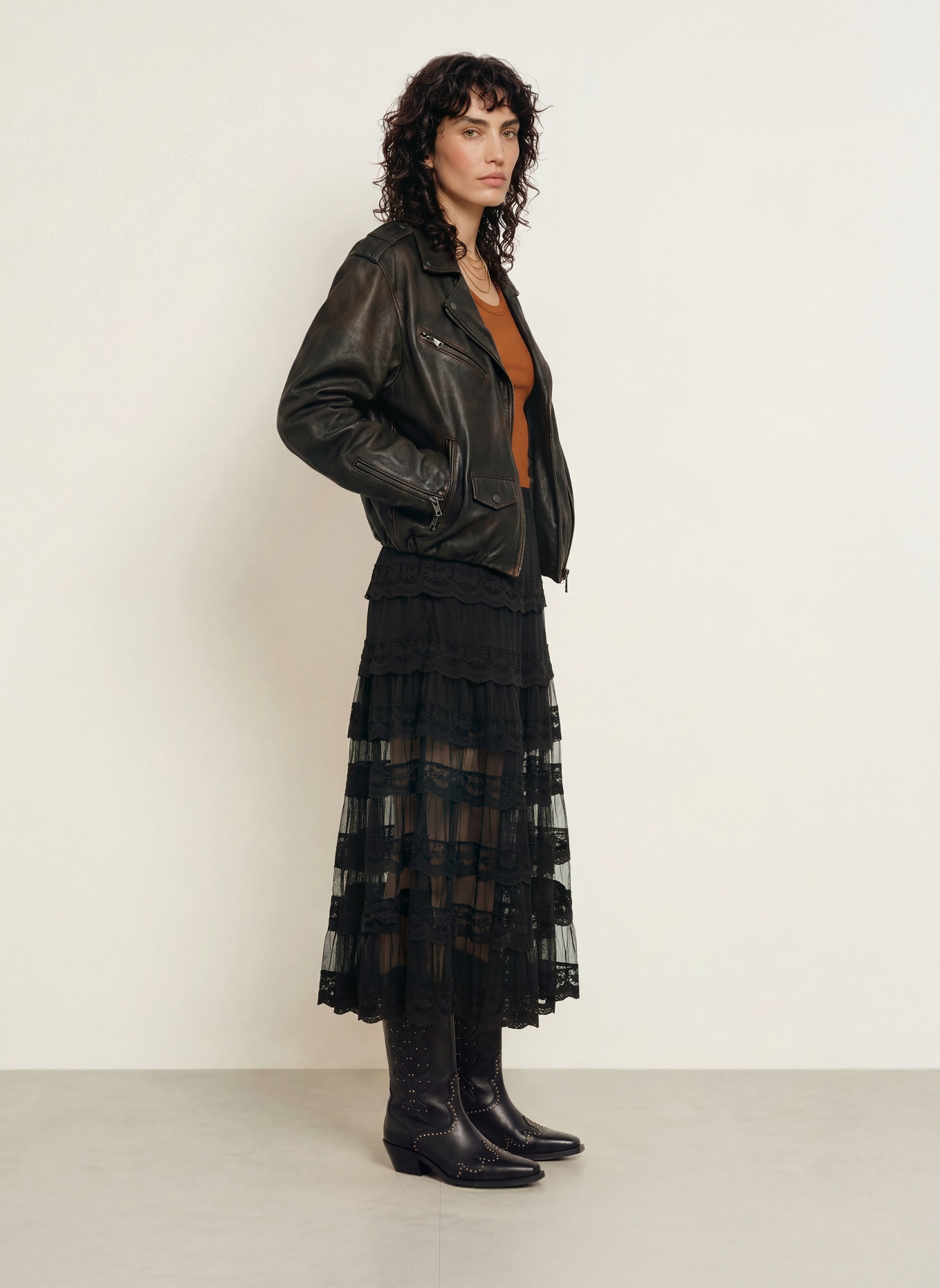 ALLSAINTS Leren jas SAMINA: ZWART