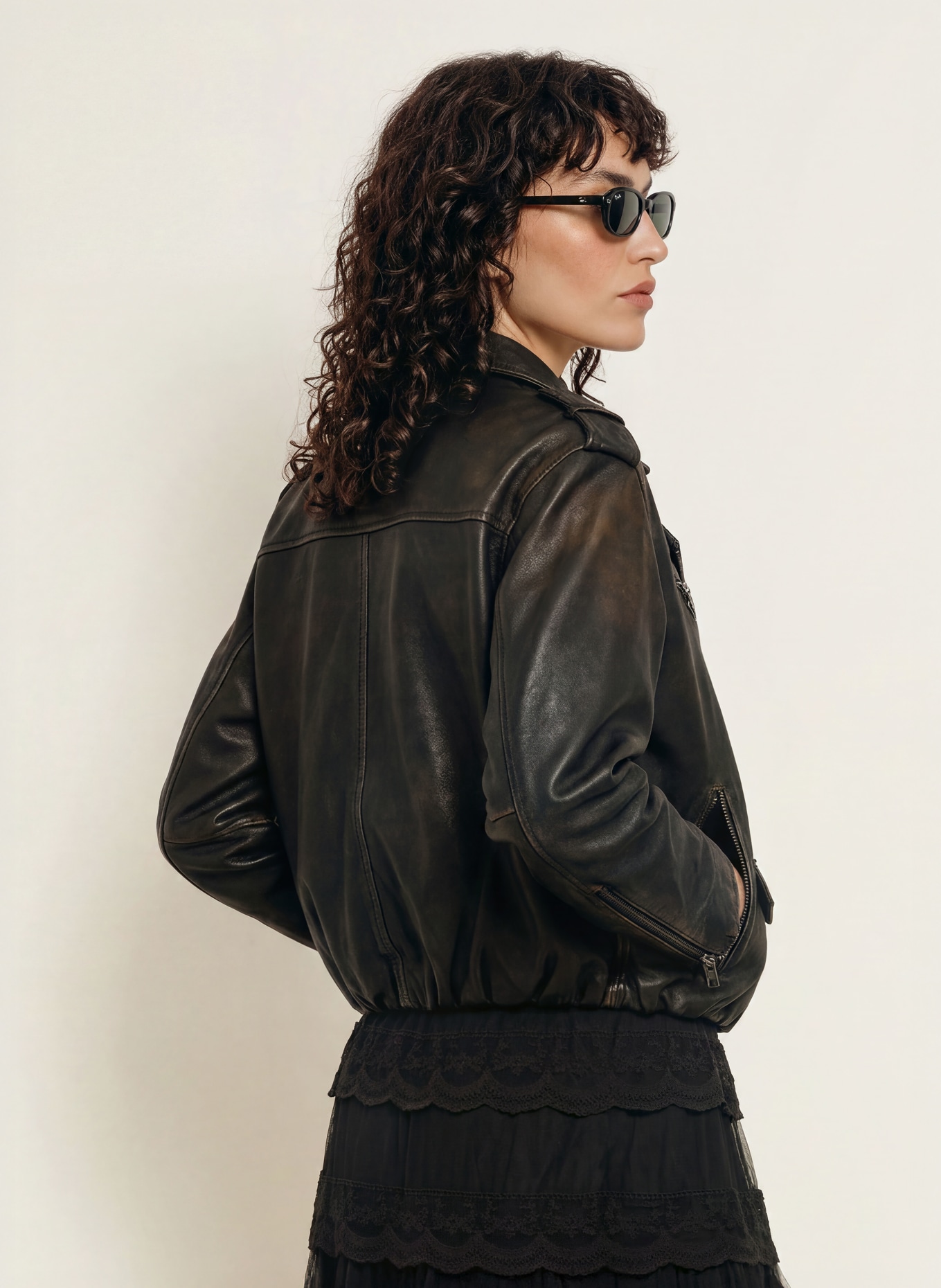 ALLSAINTS Leren jas SAMINA: ZWART