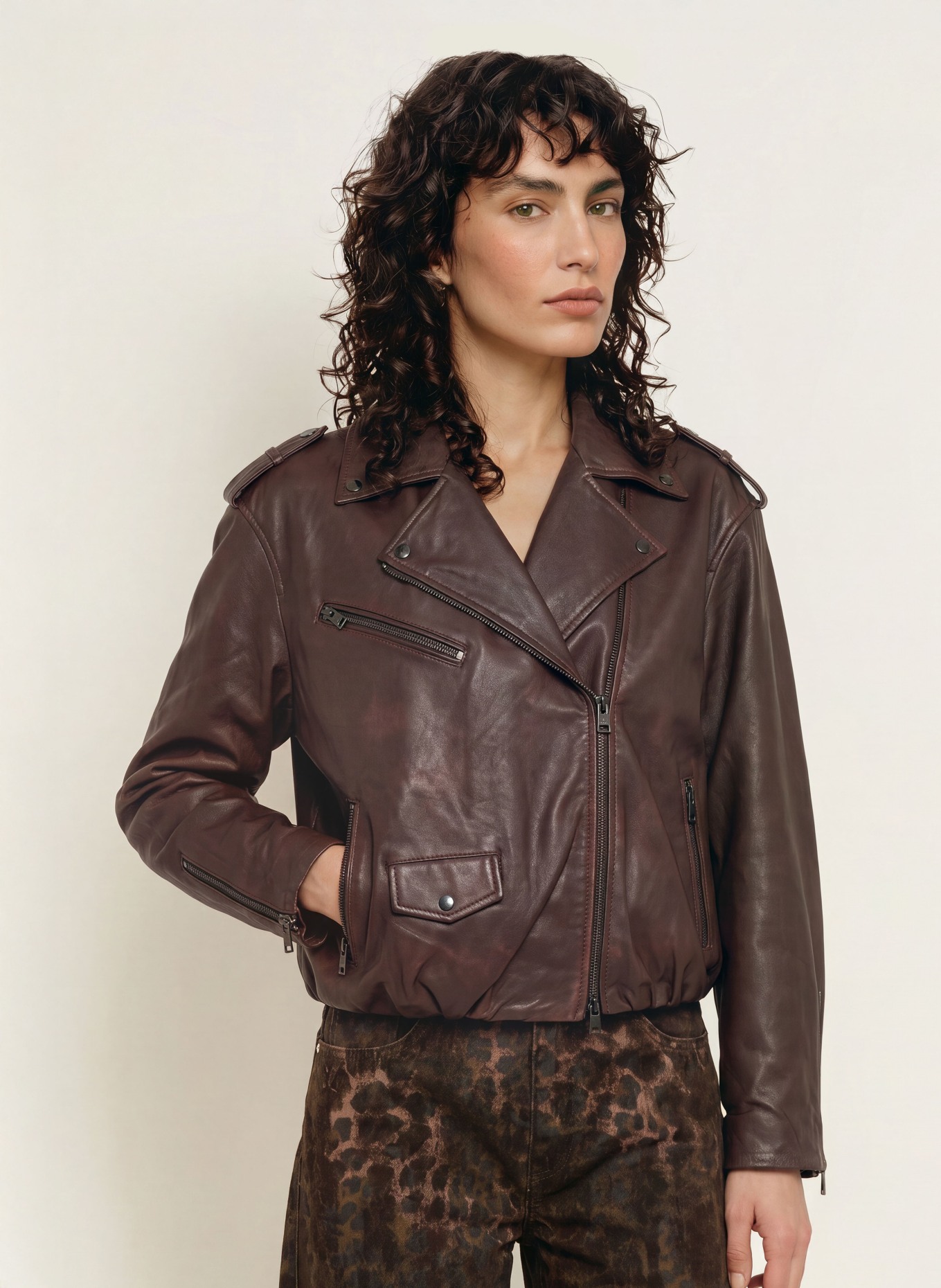 ALLSAINTS Samina Leather Jacket: DARK BROWN
