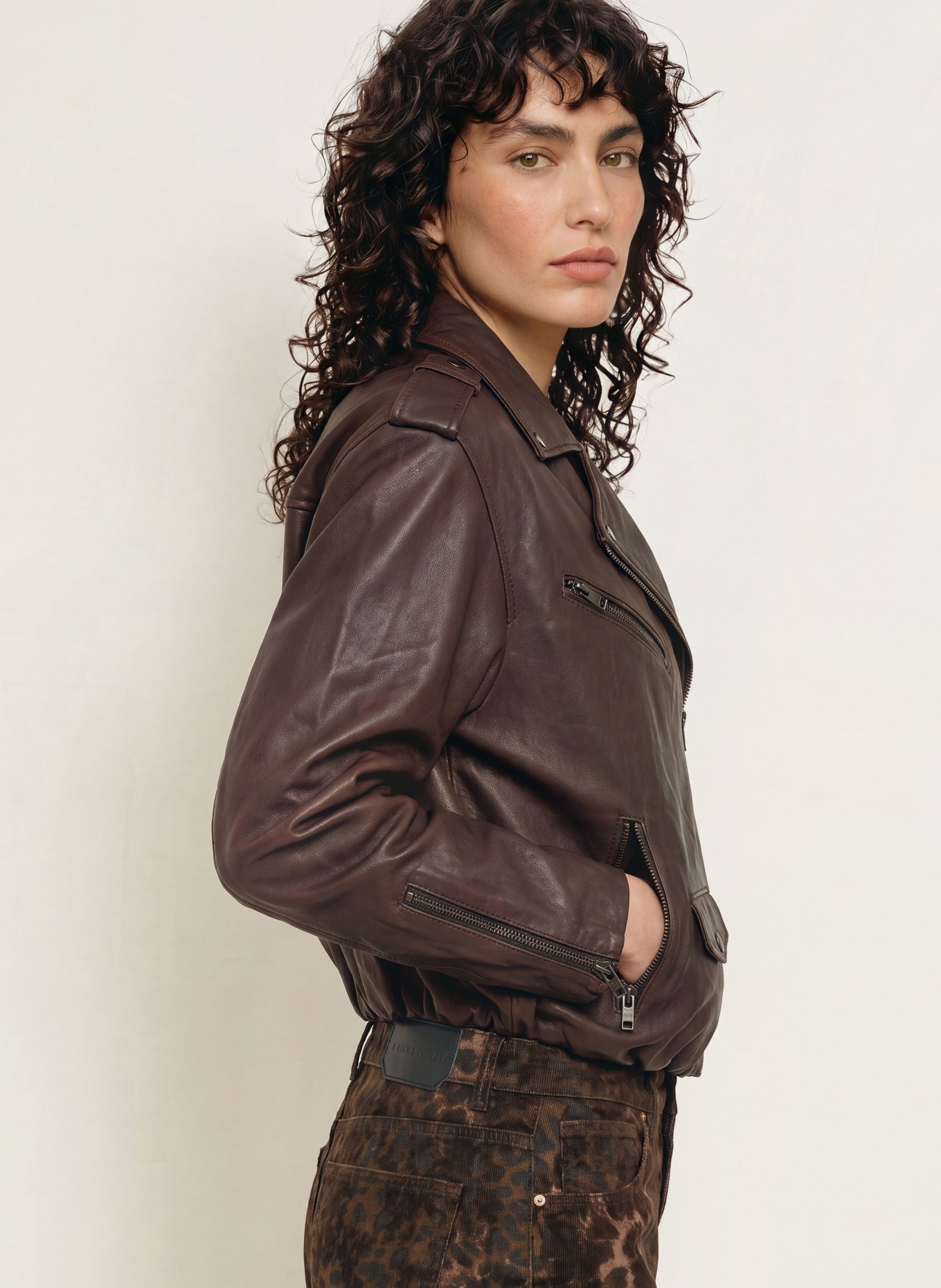 ALLSAINTS Samina Leather Jacket: DARK BROWN