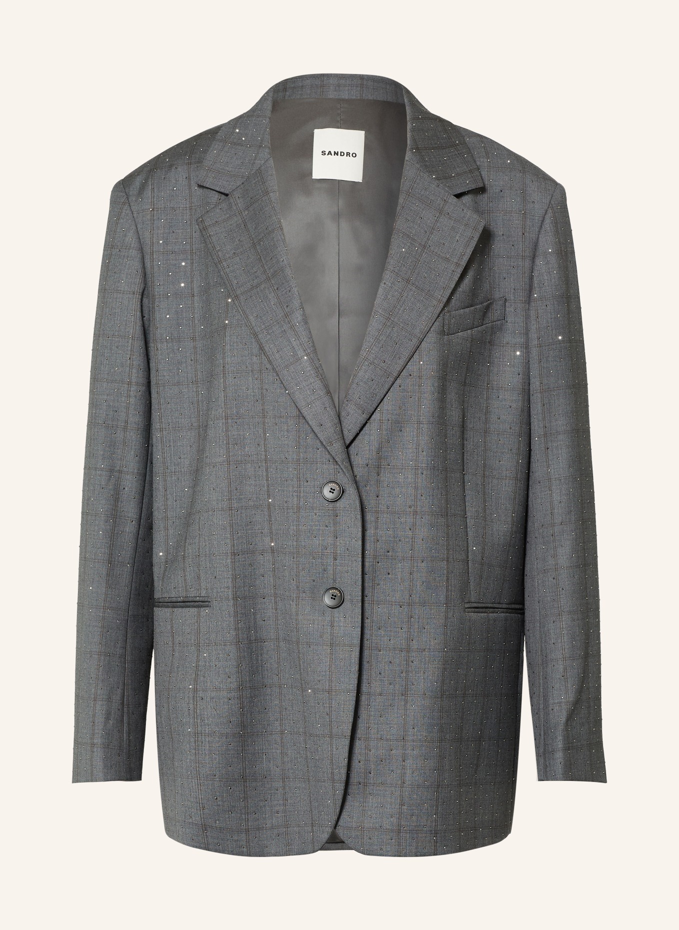 SANDRO Oversized-Blazer mit Schmucksteinen: GRAU / SILBER / DUNKELGRAU