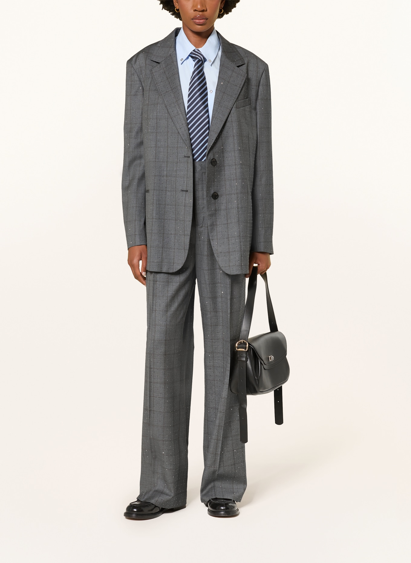 SANDRO Oversized-Blazer mit Schmucksteinen: GRAU / SILBER / DUNKELGRAU