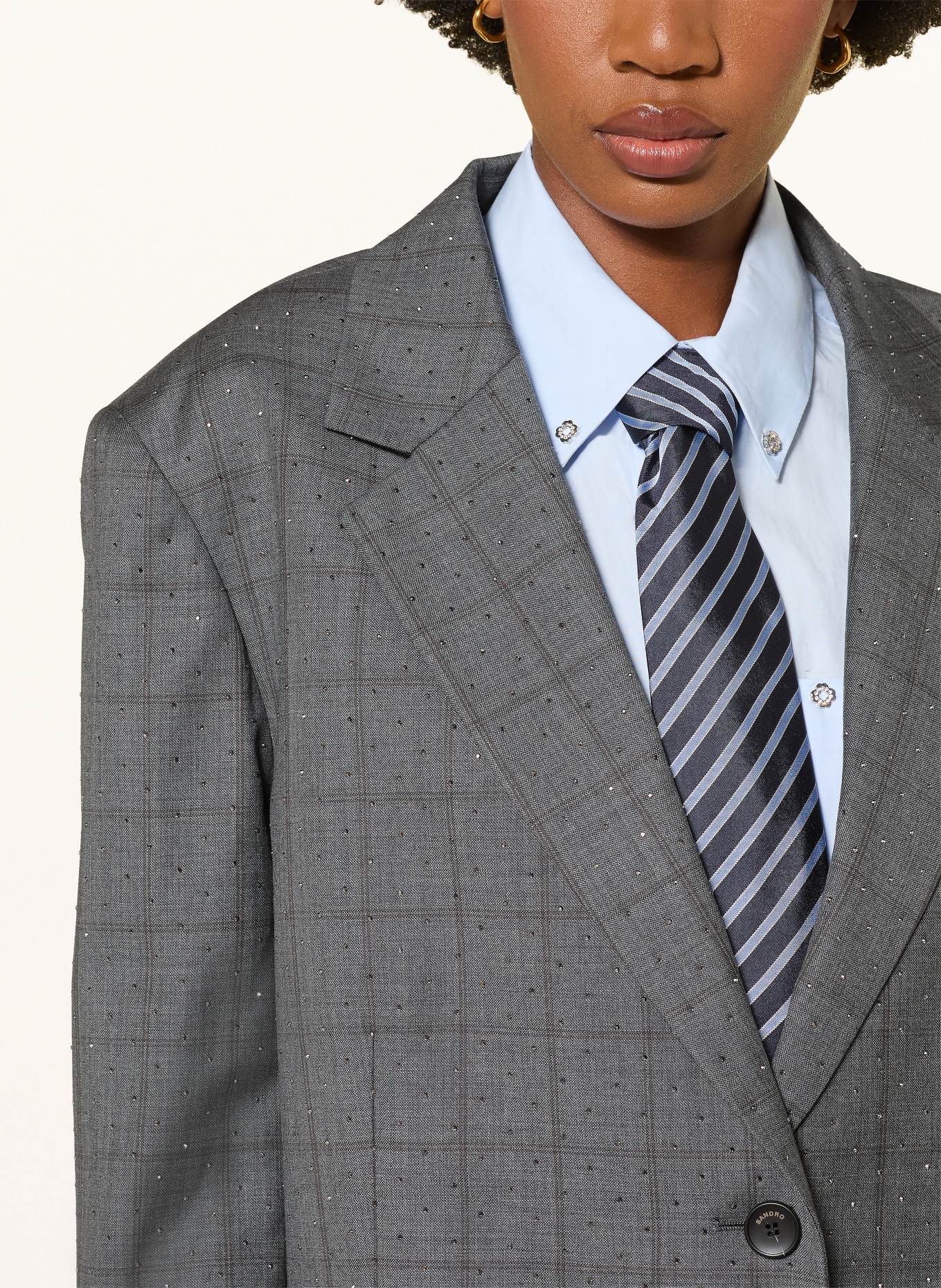 SANDRO Oversized-Blazer mit Schmucksteinen: GRAU / SILBER / DUNKELGRAU