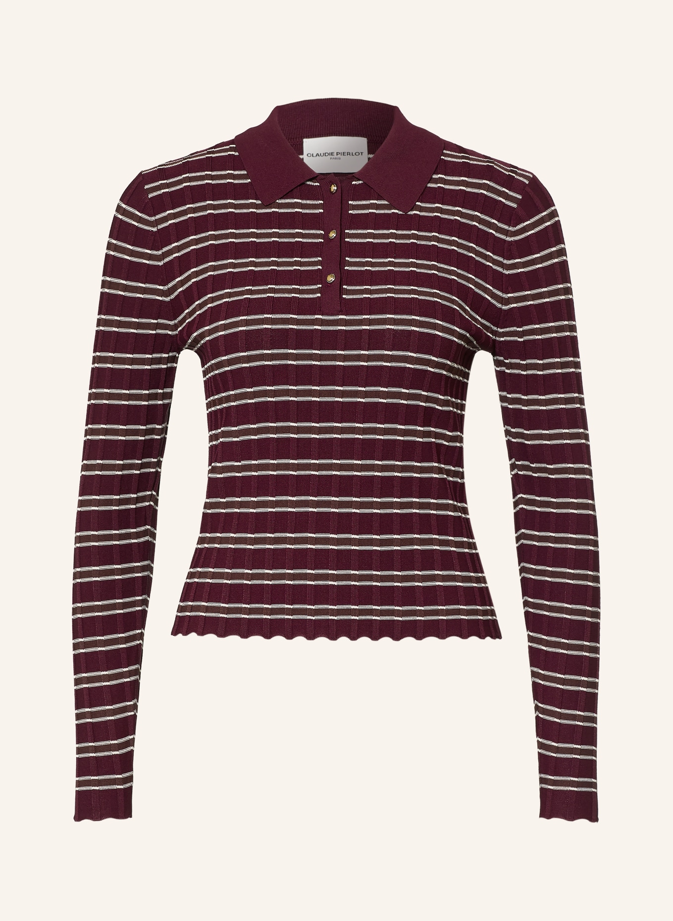 CLAUDIE PIERLOT Strick-Poloshirt: DUNKELROT / DUNKELBRAUN / ECRU