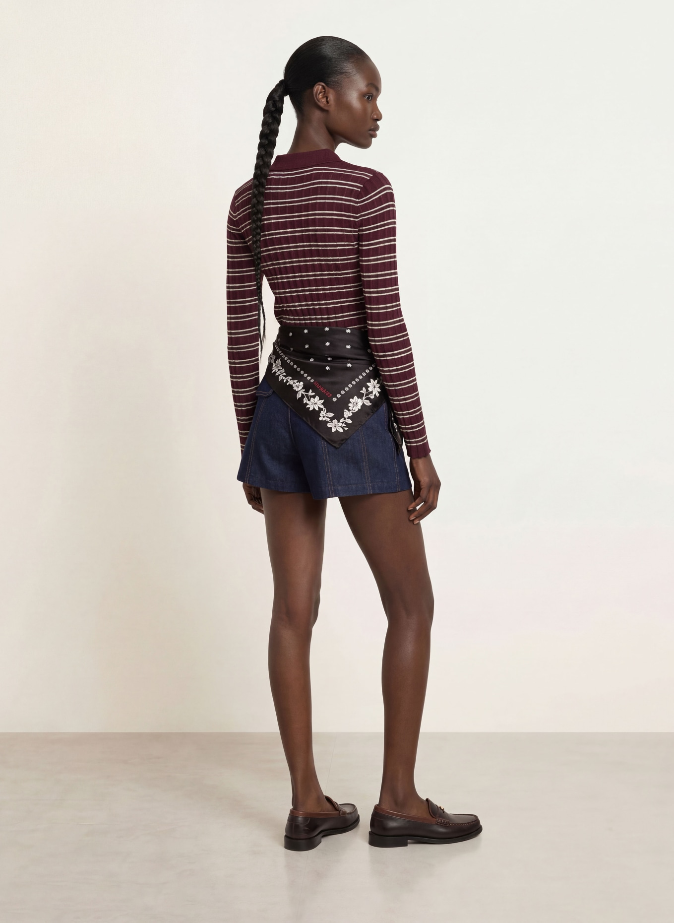 CLAUDIE PIERLOT Strick-Poloshirt: DUNKELROT / DUNKELBRAUN / ECRU