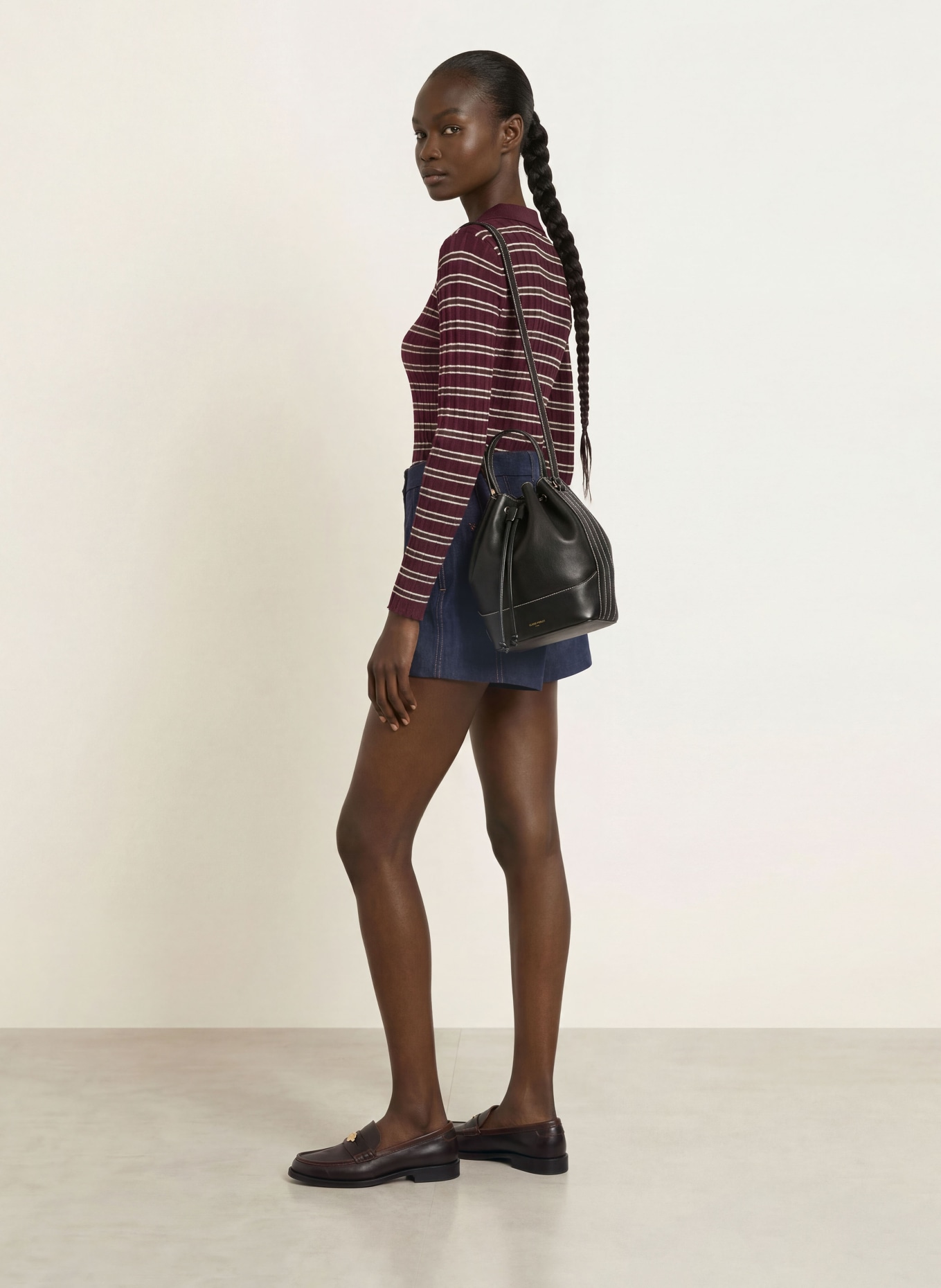 CLAUDIE PIERLOT Strick-Poloshirt: DUNKELROT / DUNKELBRAUN / ECRU