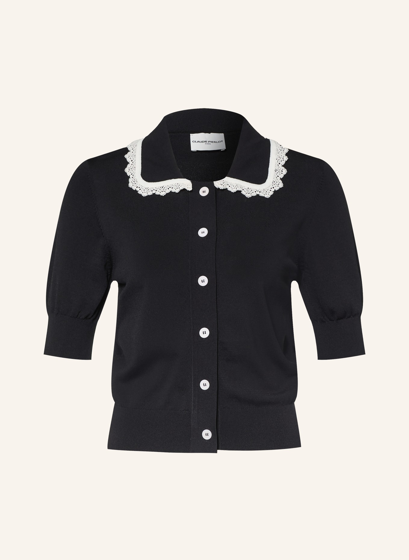 CLAUDIE PIERLOT Strickjacke mit Spitze: SCHWARZ / WEISS