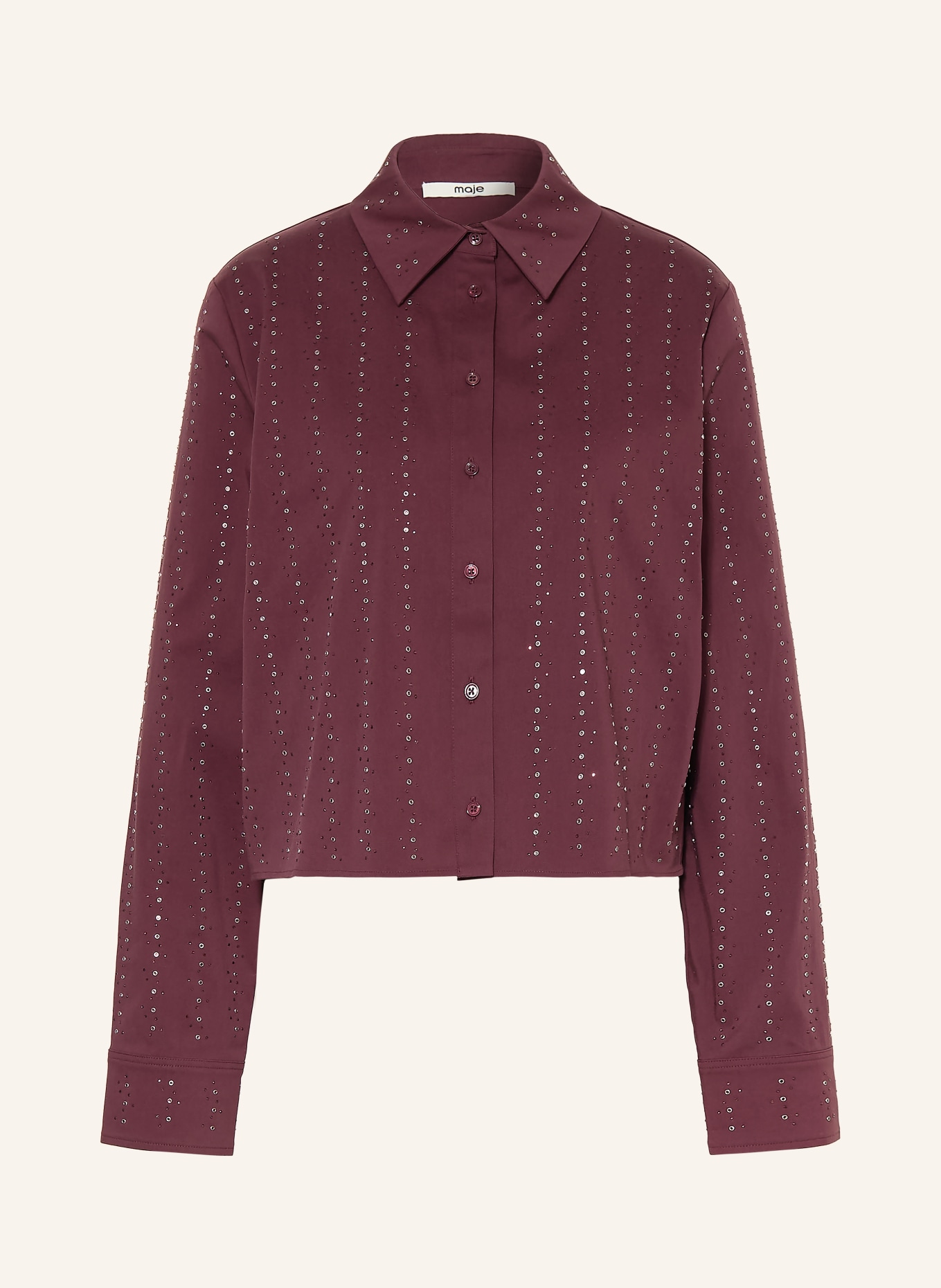 maje Hemdbluse mit Schmucksteinen: DUNKELROT