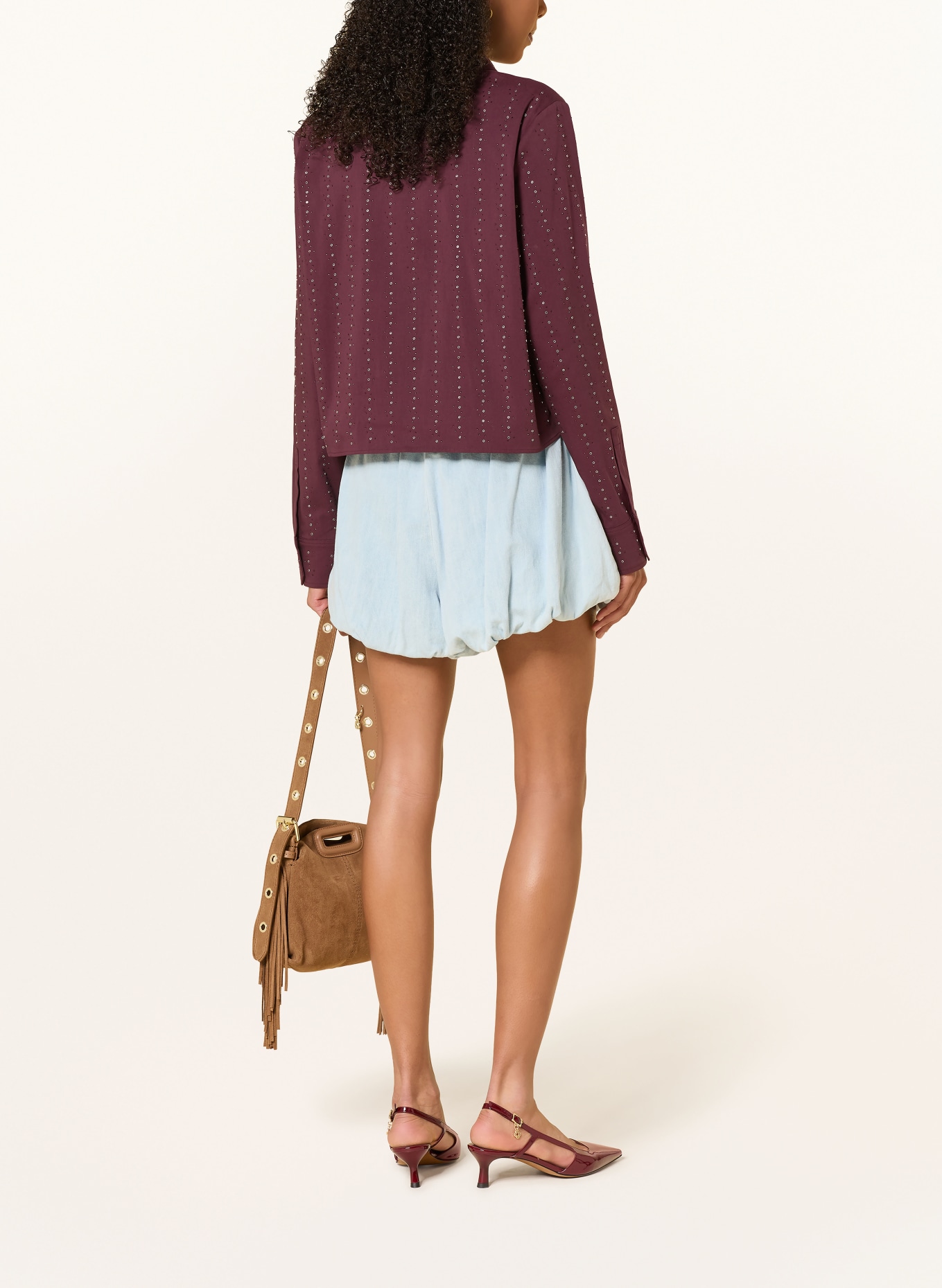 maje Hemdbluse mit Schmucksteinen: DUNKELROT