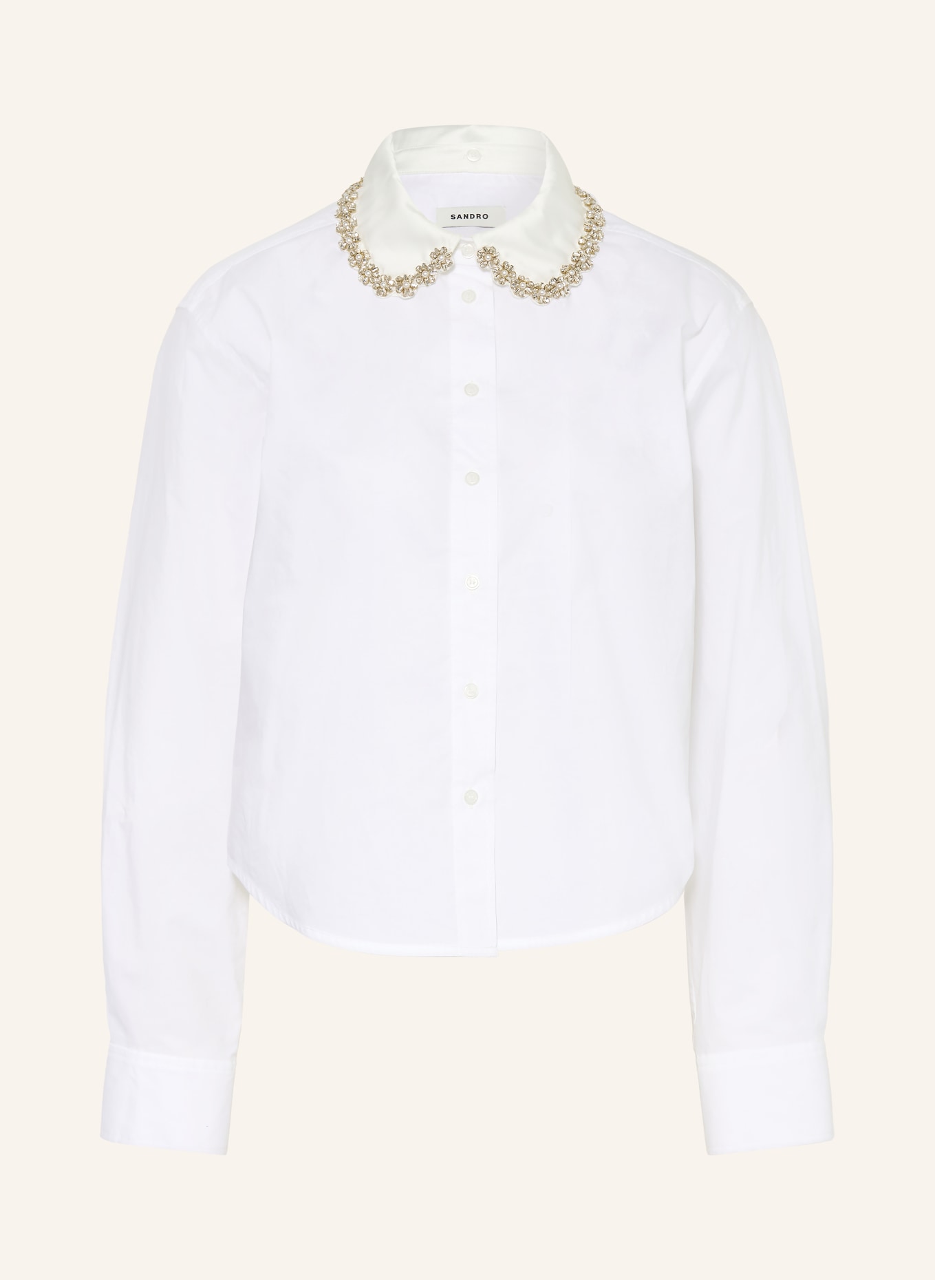 SANDRO Bluse mit abnehmbarem Kragen und Schmucksteinen: WEISS