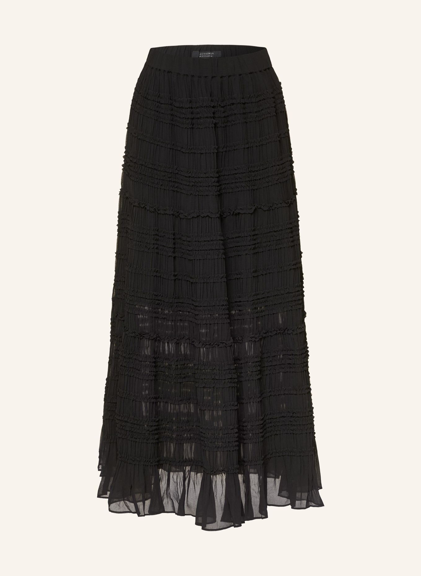 ALLSAINTS LOTUS-rok met ruches: ZWART