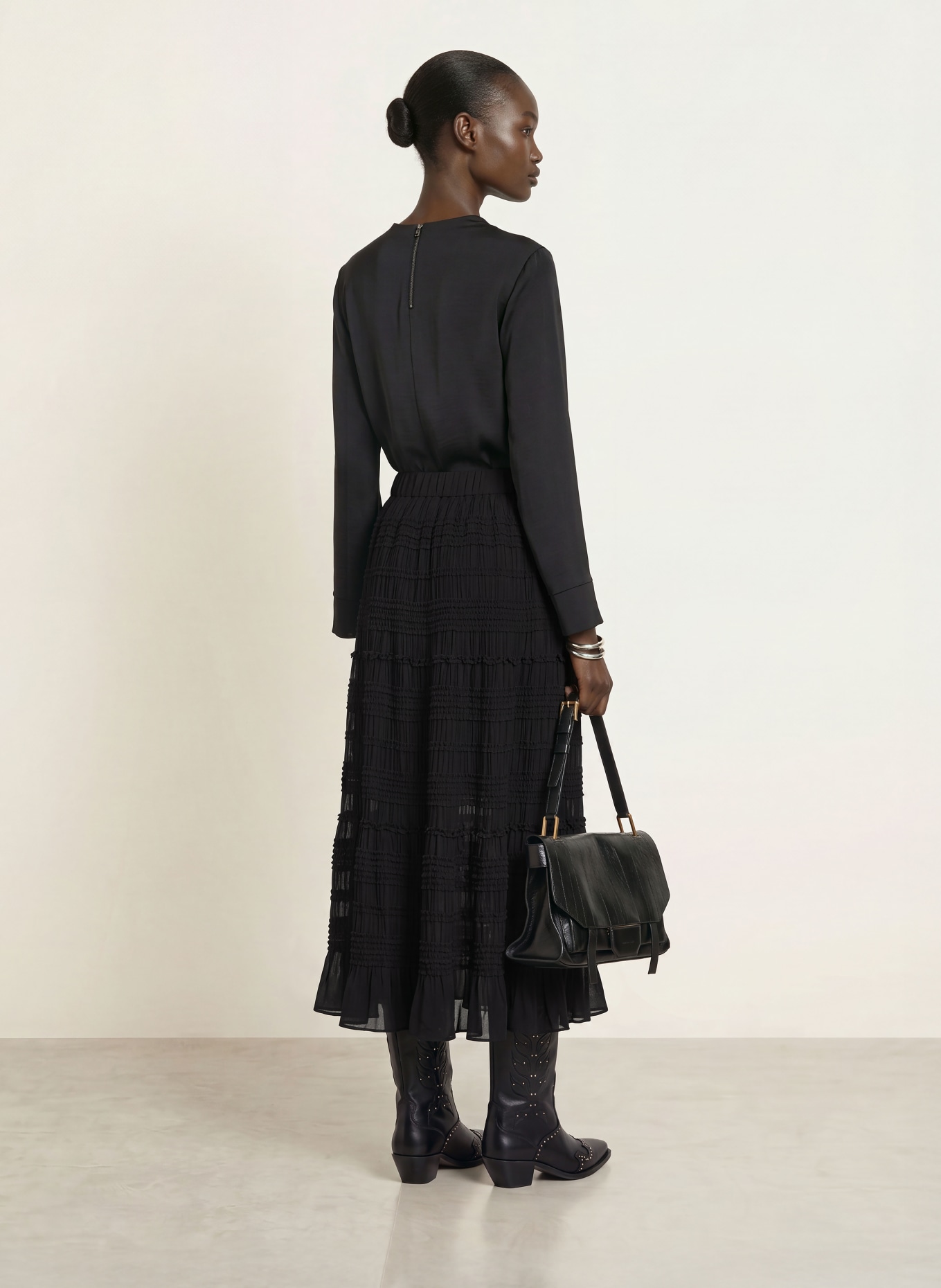 ALLSAINTS LOTUS-rok met ruches: ZWART