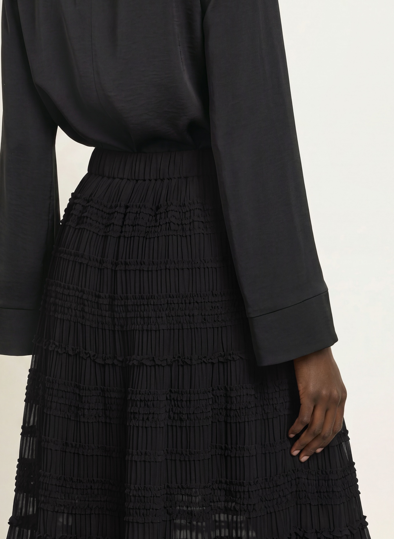 ALLSAINTS LOTUS-rok met ruches: ZWART