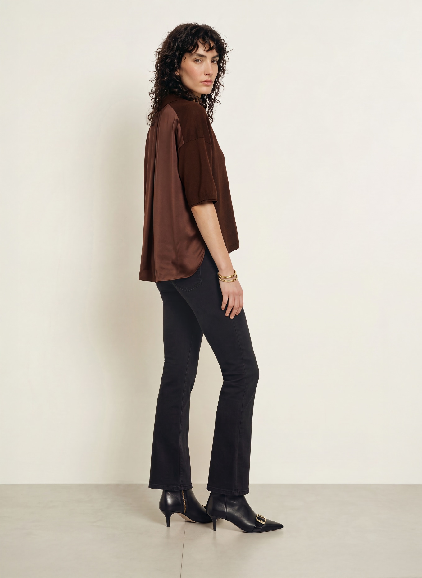 ALLSAINTS Dzianinowa koszulka BERN z mieszanki materiałów: BRĄZOWY