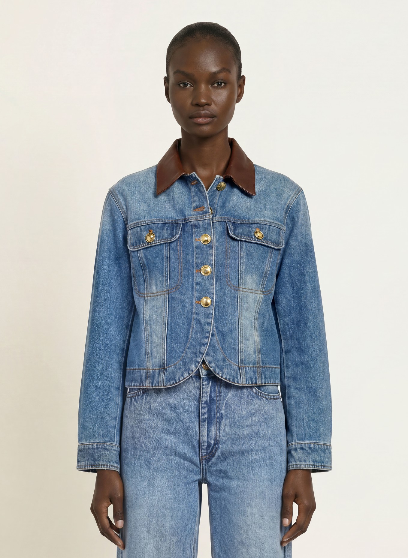SANDRO Jeansjacke mit Leder: 4785 BLUE JEAN