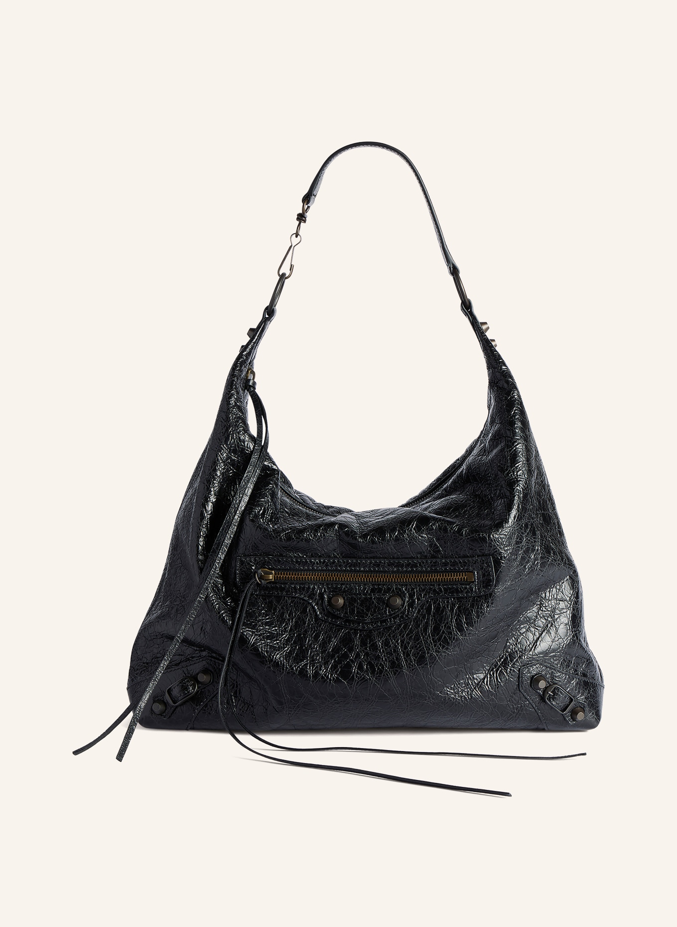 BALENCIAGA Beuteltasche LE CITY MEDIUM mit Nieten: SCHWARZ