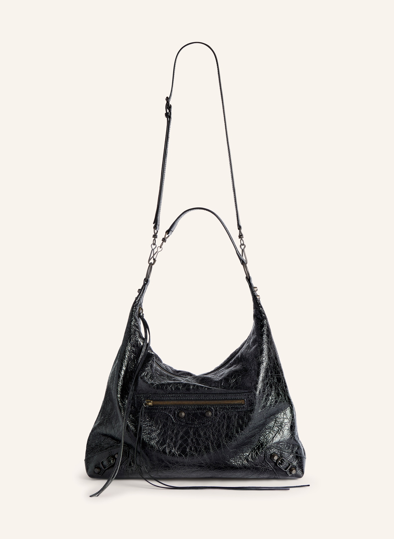 BALENCIAGA Beuteltasche LE CITY MEDIUM mit Nieten: SCHWARZ