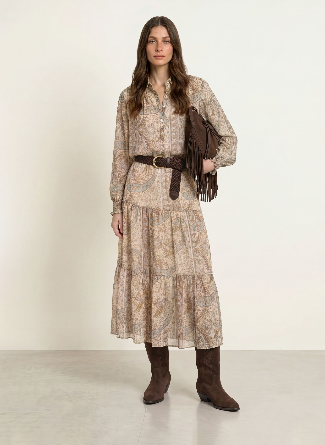 ba&sh Rock CALI mit Plissees: HELLBLAU / BRAUN / BEIGE