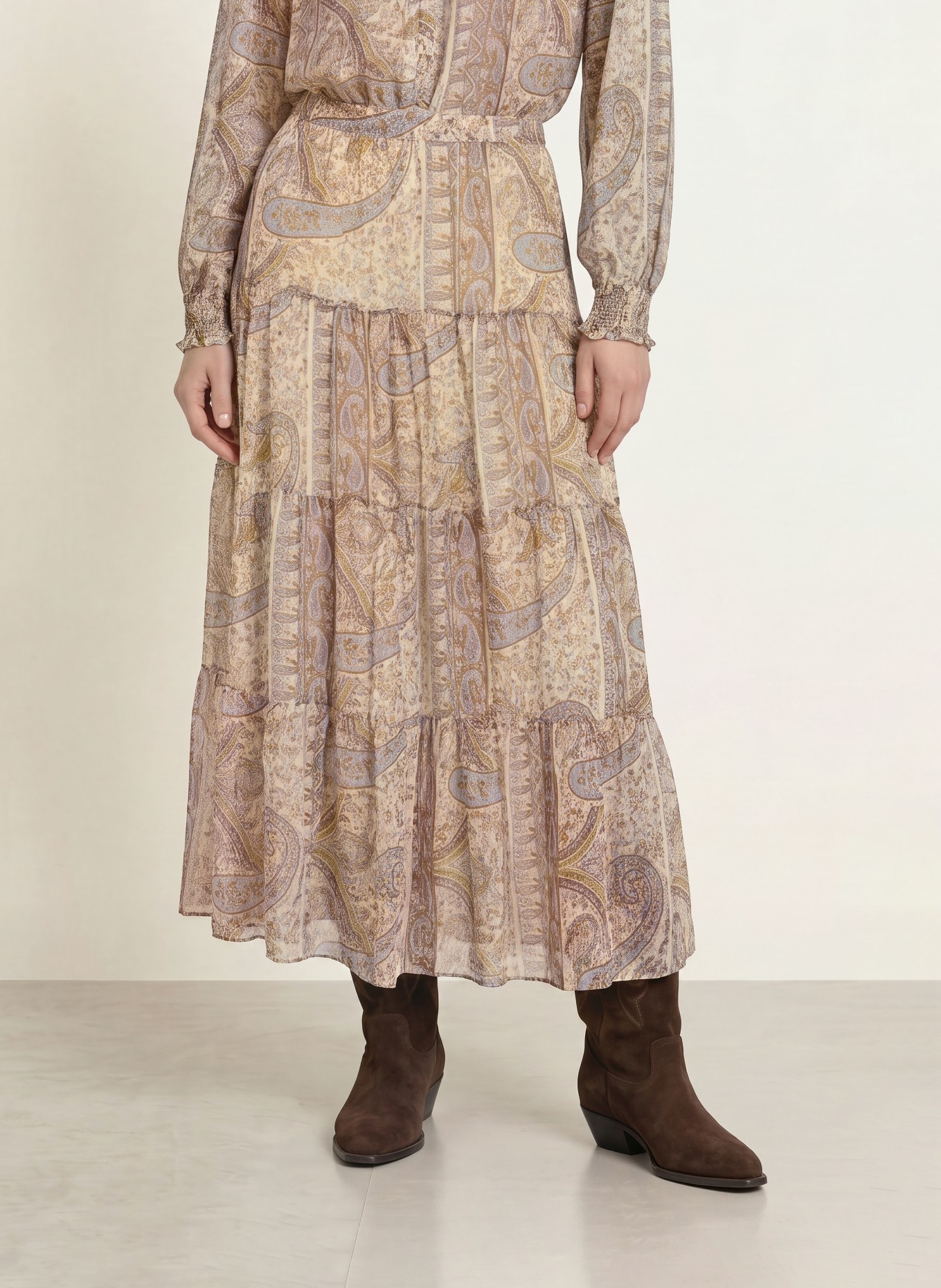 ba&sh Rock CALI mit Plissees: HELLBLAU / BRAUN / BEIGE