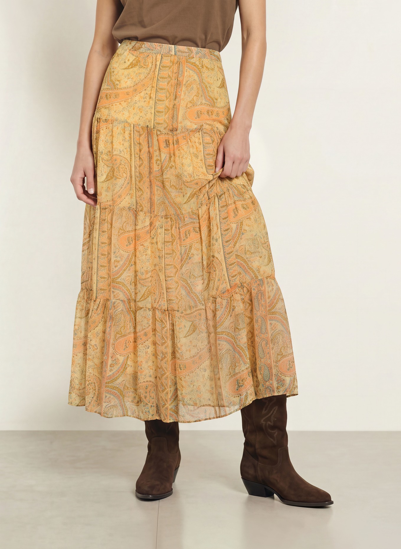 ba&sh Rock CALI mit Plissees: GELB / HELLORANGE / KHAKI