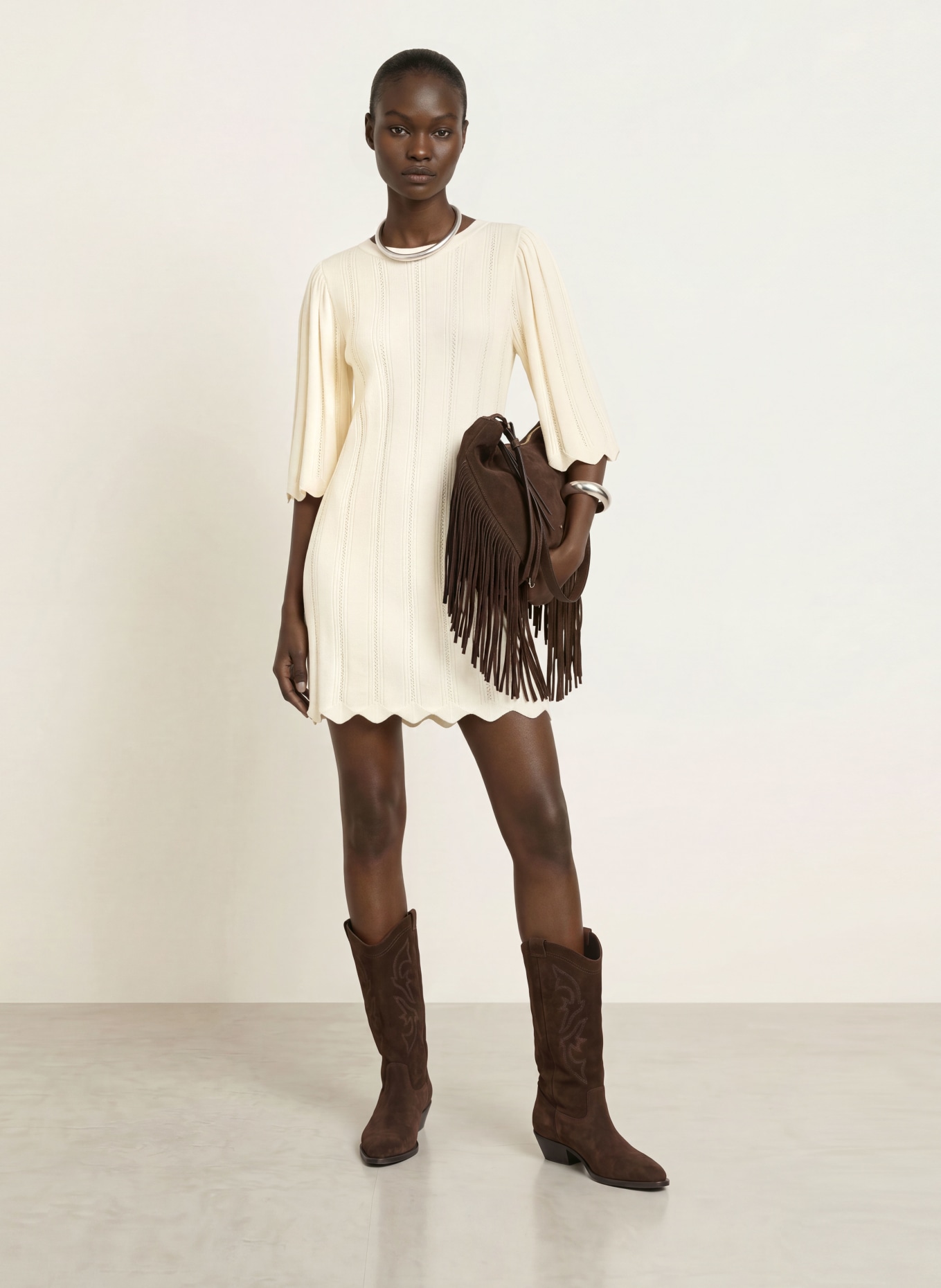 ba&sh Strickkleid SELINE mit 3/4-Arm: CREME