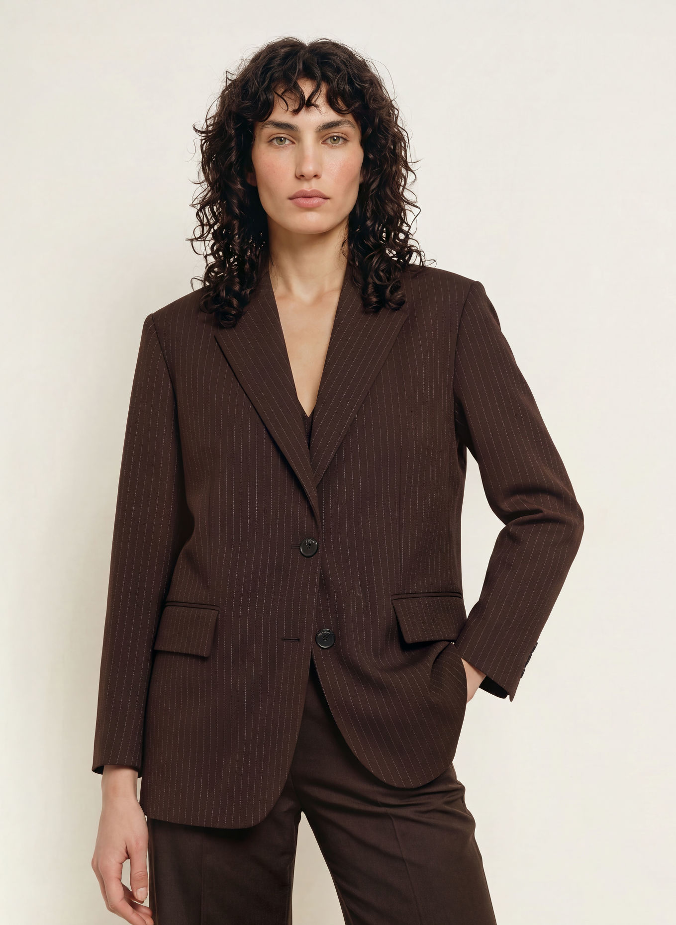 SANDRO Blazer: DUNKELBRAUN / BLAU