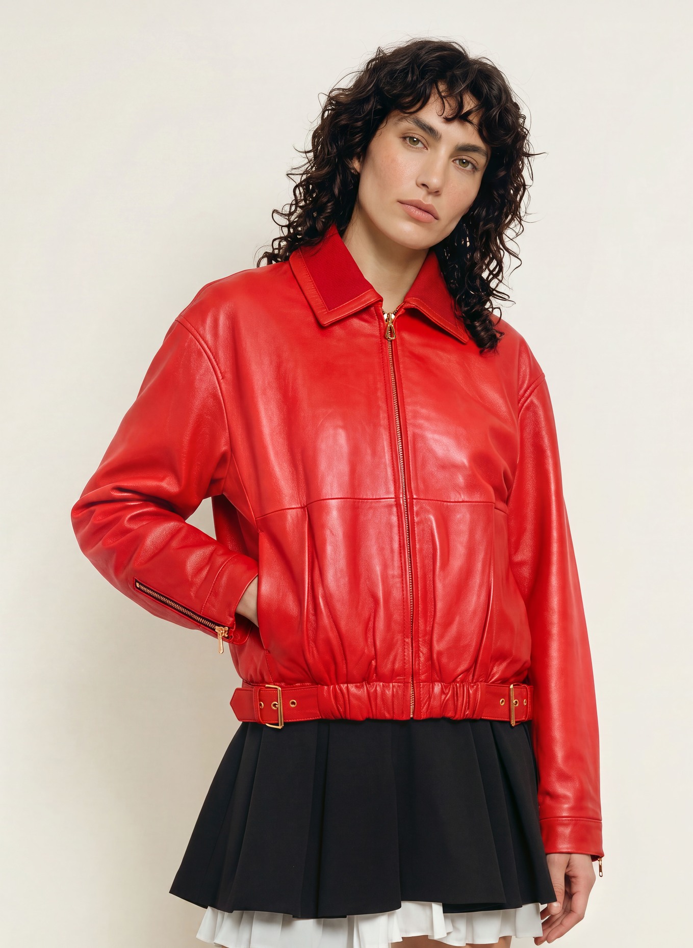 SANDRO Lederblouson: ROT