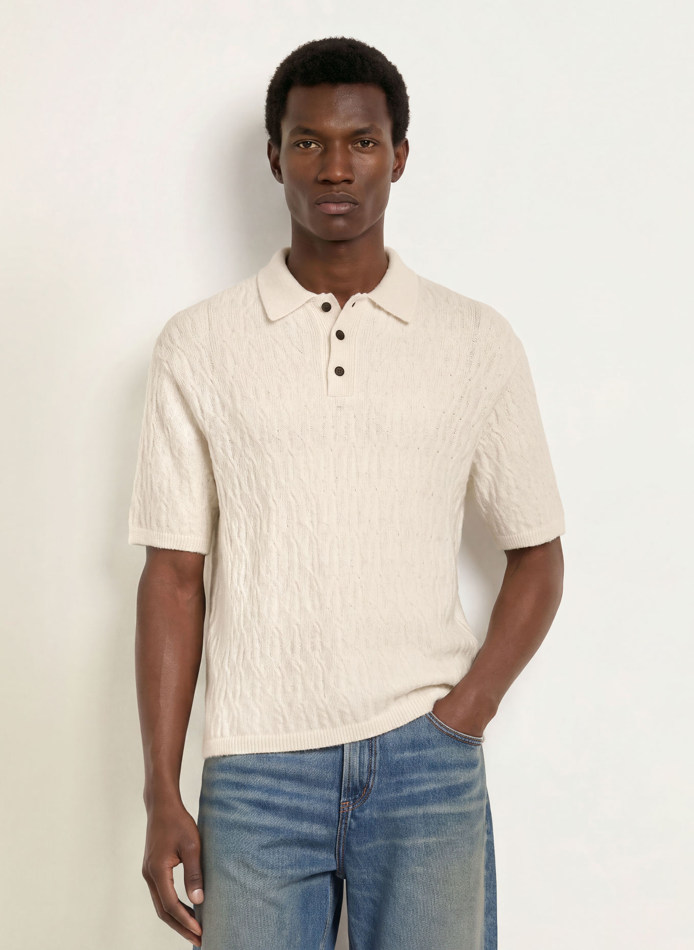 ALLSAINTS Polo en maille CYCLONE: ÉCRU