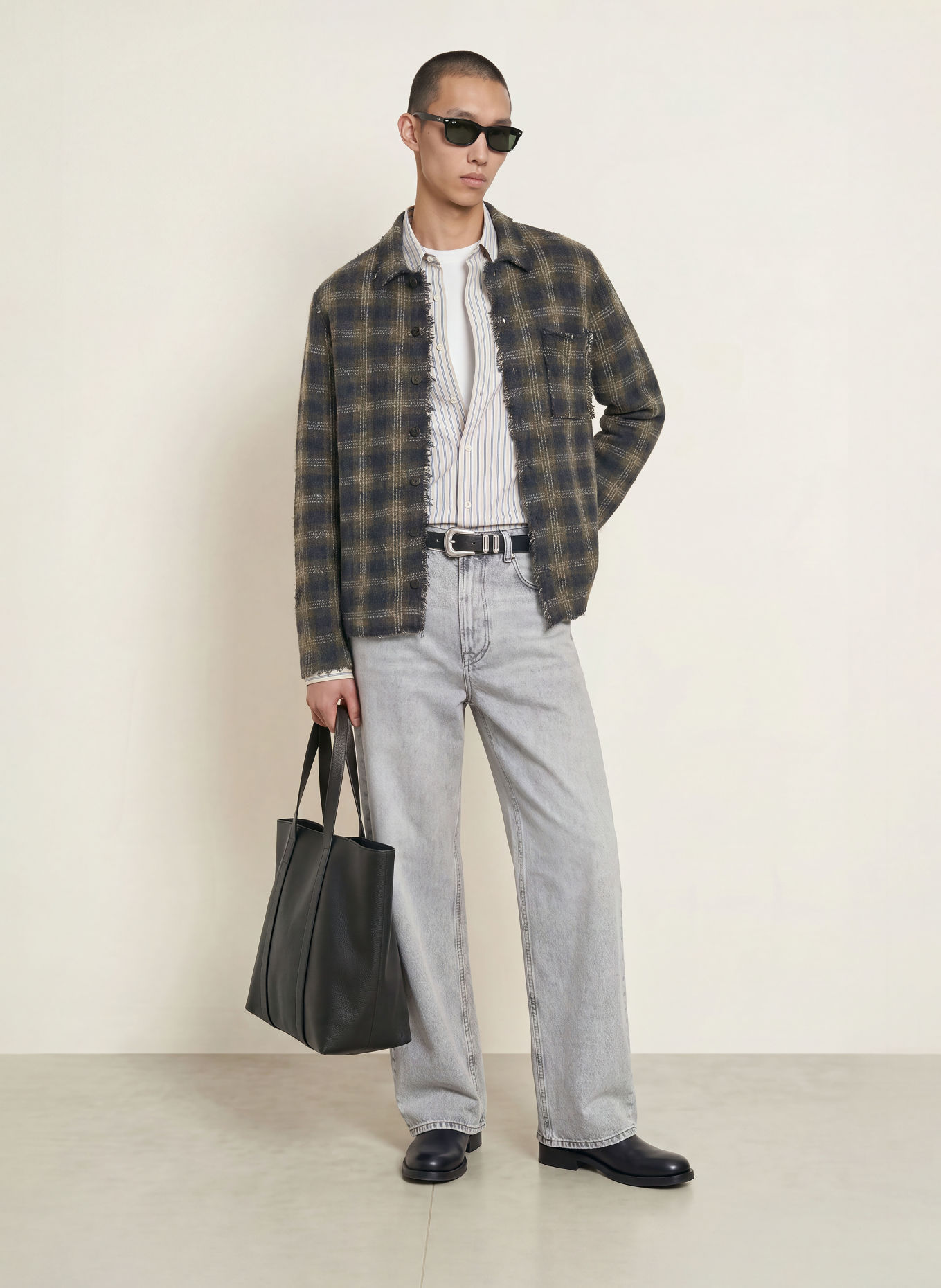 ALLSAINTS Strickhemd MENARD Regular Fit: DUNKELBLAU / ECRU / KHAKI