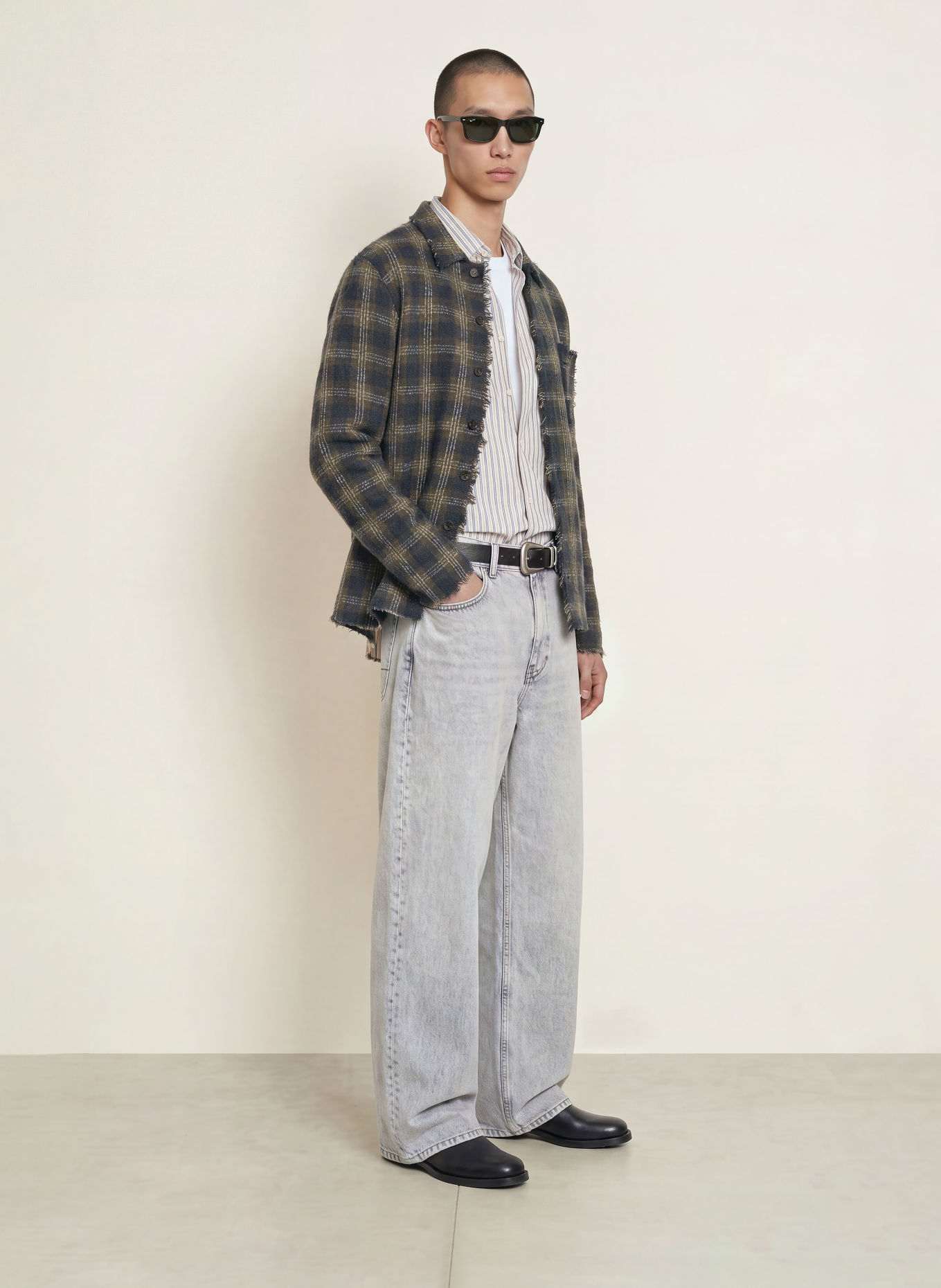 ALLSAINTS Strickhemd MENARD Regular Fit: DUNKELBLAU / ECRU / KHAKI