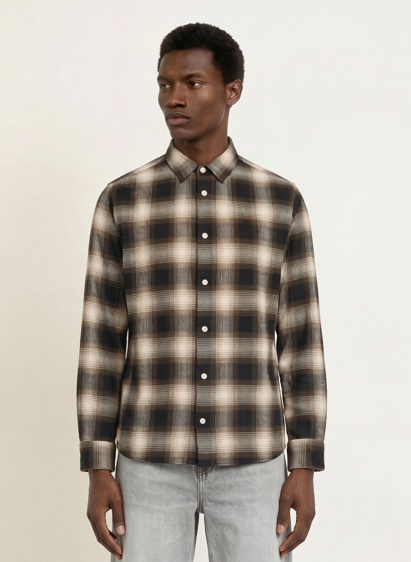 ALLSAINTS Flanellhemd BASELINE Relaxed Fit: SCHWARZ