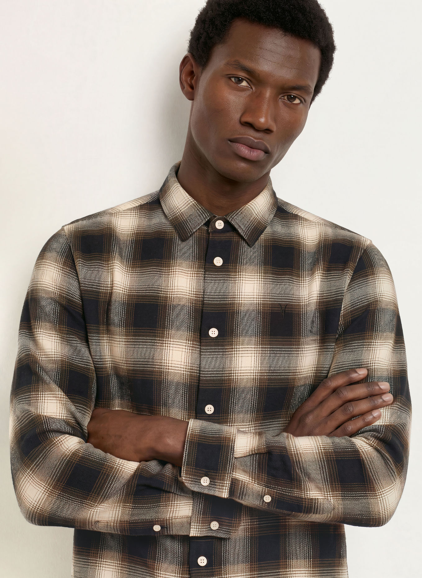 ALLSAINTS Flanellhemd BASELINE Relaxed Fit: SCHWARZ