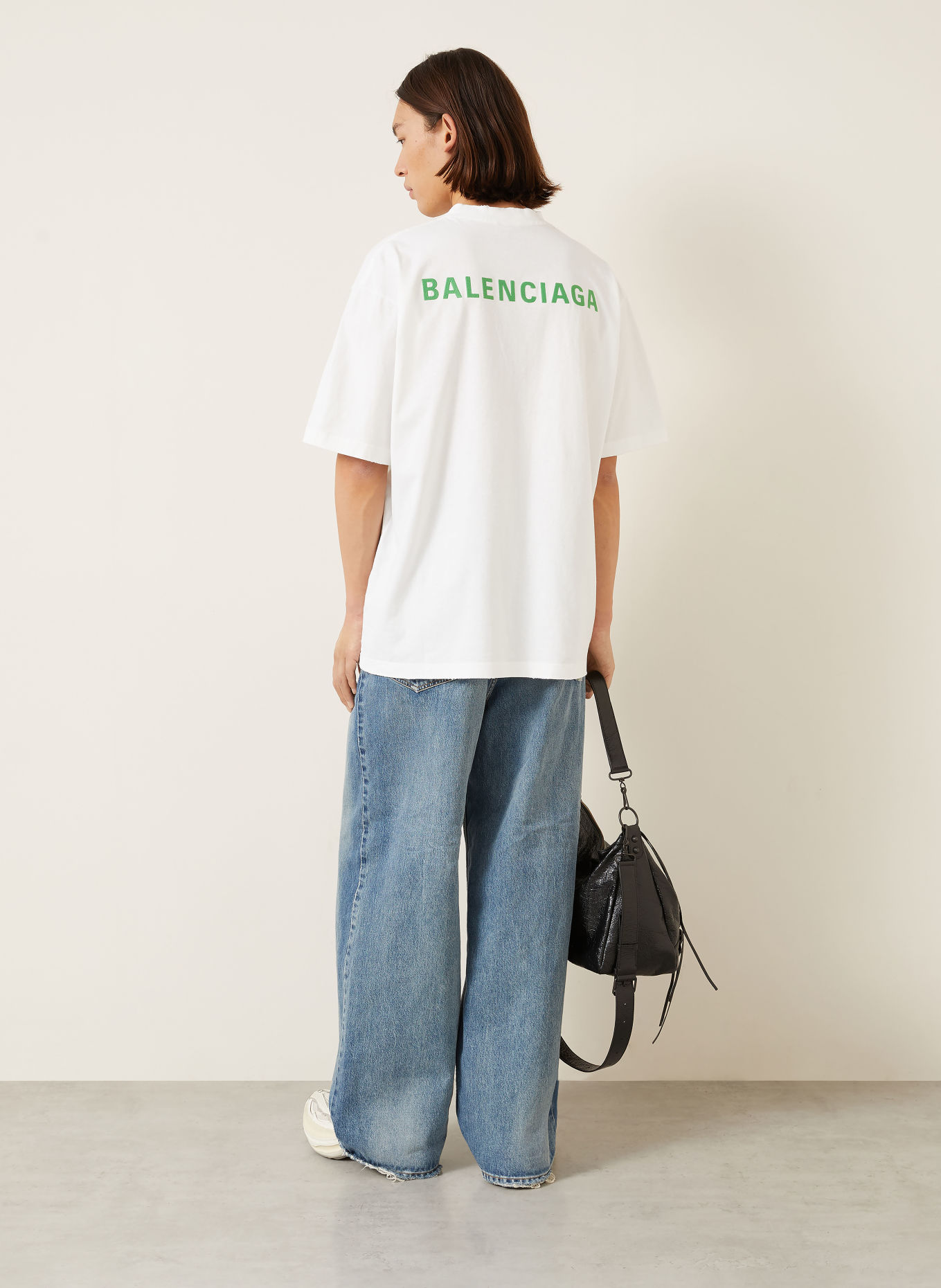 BALENCIAGA Koszulka oversize: BIAŁY / ZIELONY