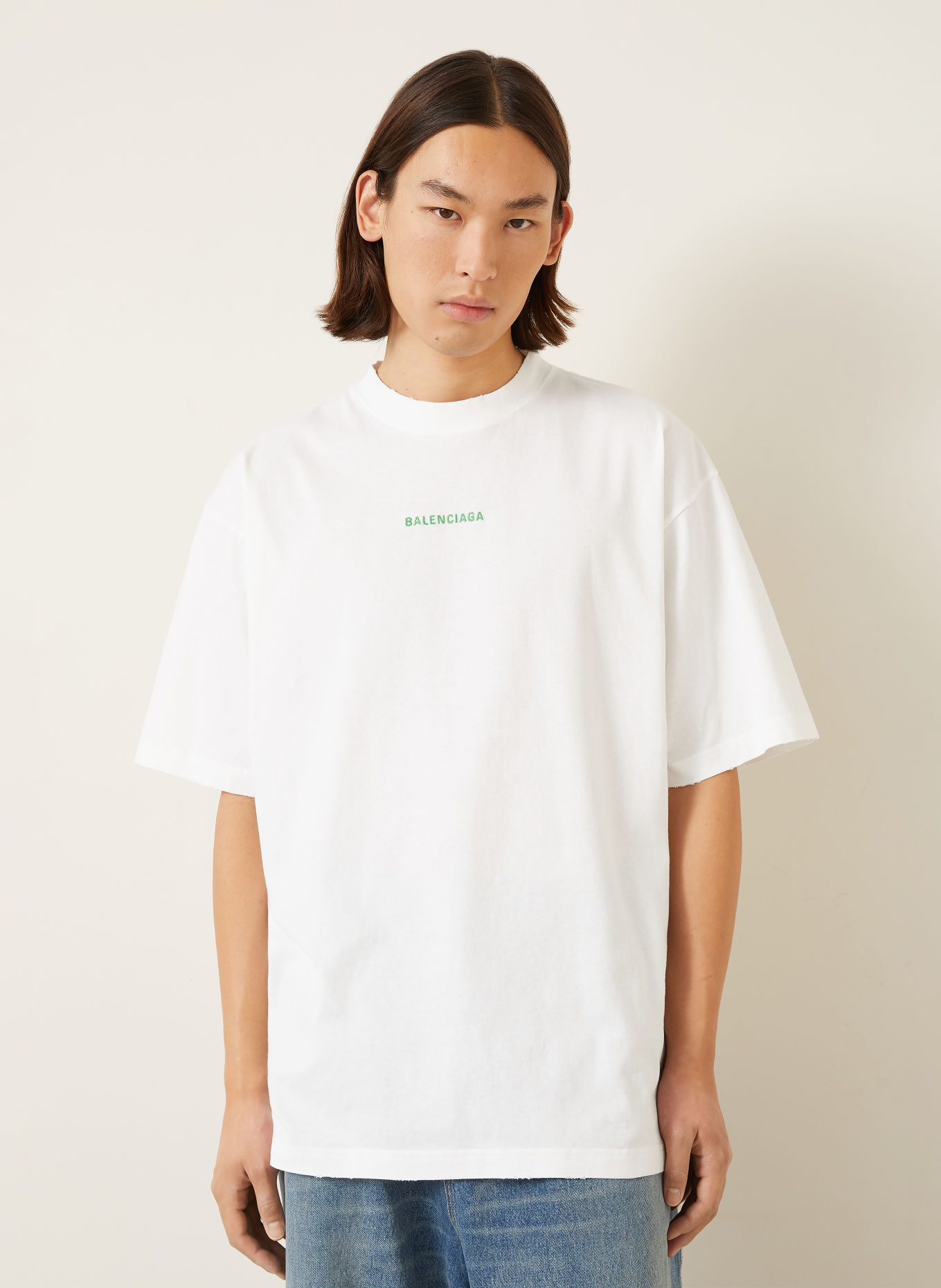 BALENCIAGA Koszulka oversize: BIAŁY / ZIELONY