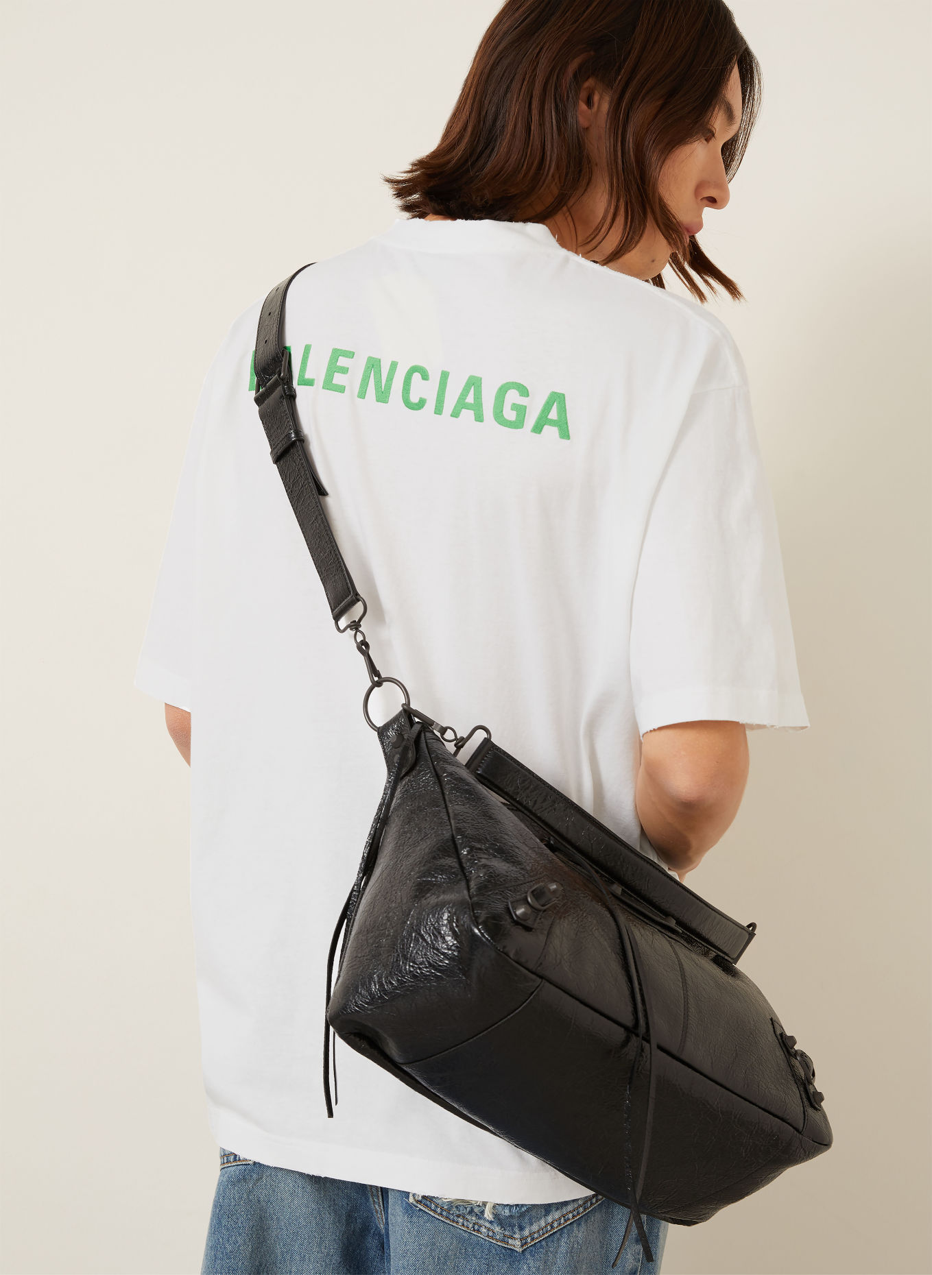 BALENCIAGA Koszulka oversize: BIAŁY / ZIELONY