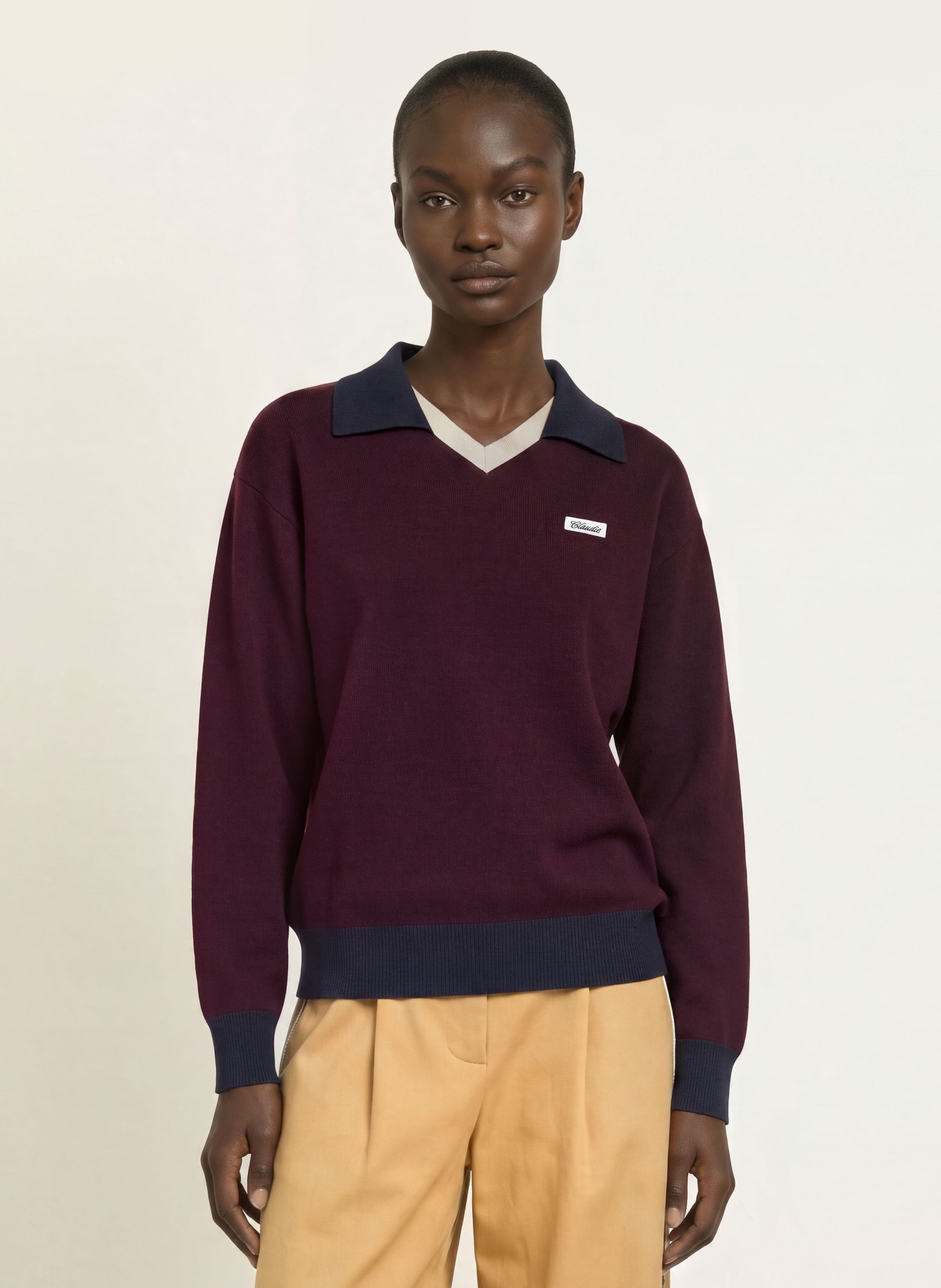 CLAUDIE PIERLOT Sweter: FIOLETOWY / ECRU / GRANATOWY