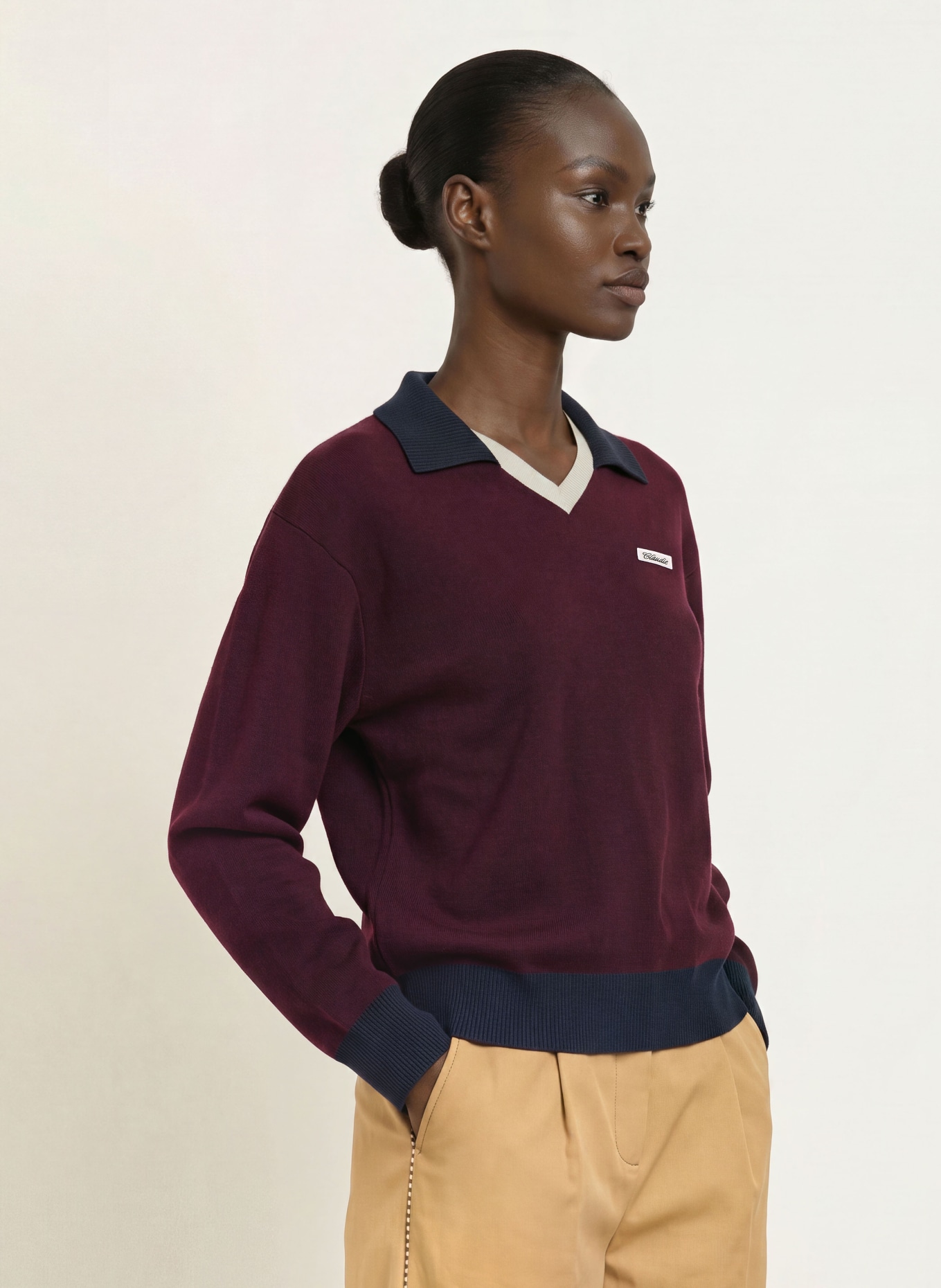 CLAUDIE PIERLOT Sweter: FIOLETOWY / ECRU / GRANATOWY