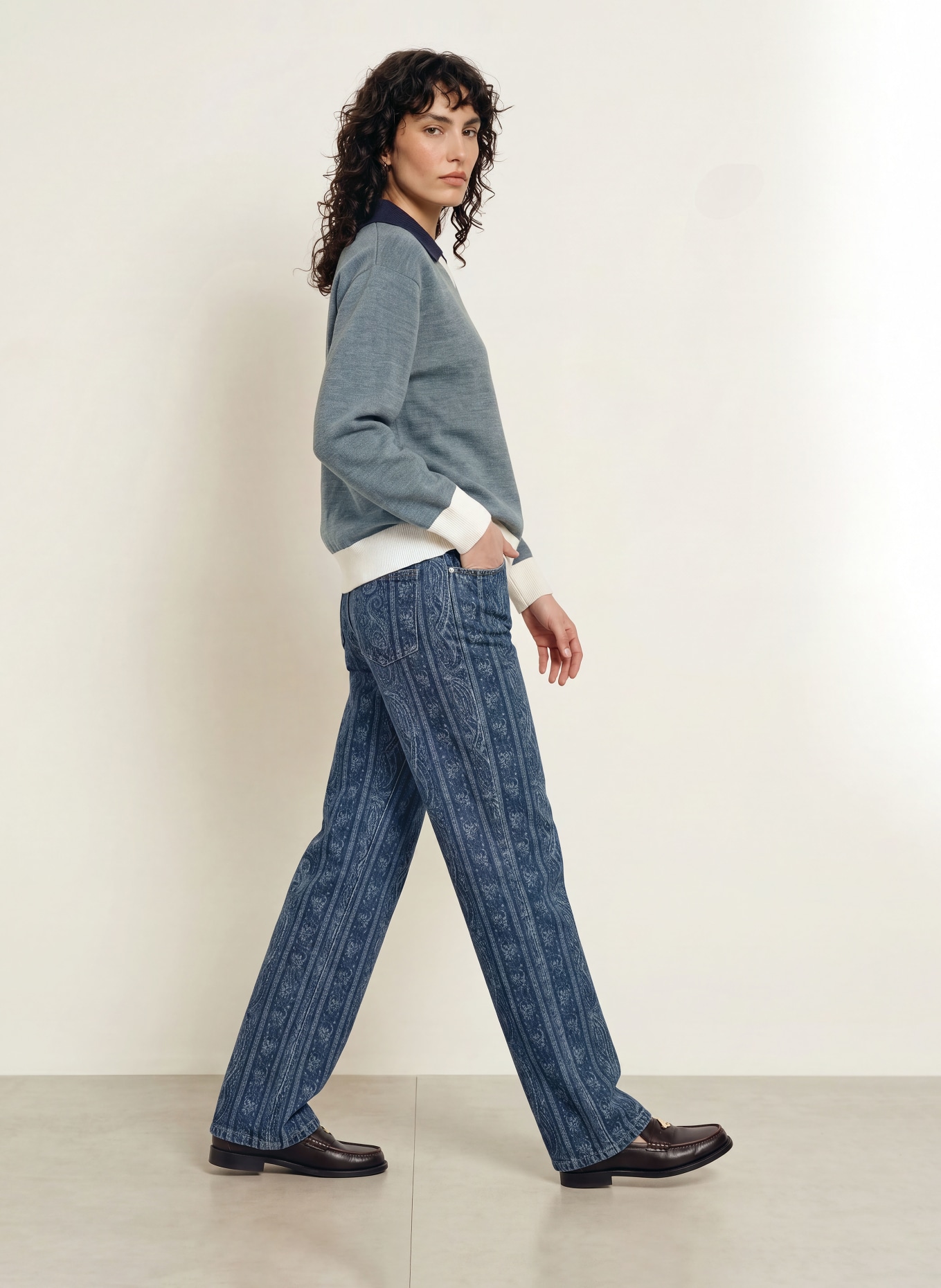 CLAUDIE PIERLOT Sweter: SZARONIEBIESKI / GRANATOWY / BIAŁY