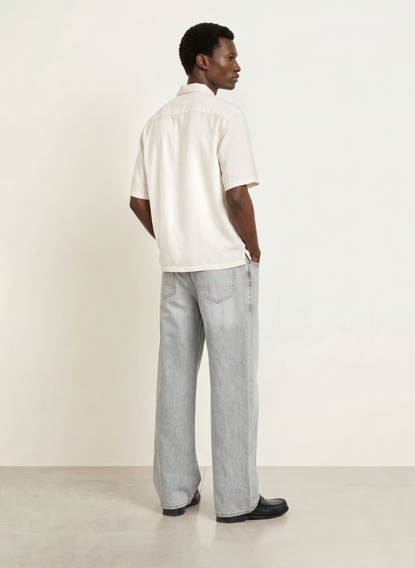 ALLSAINTS Kurzarm-Hemd IGNIS Oversized Fit: ECRU / DUNKELGRAU