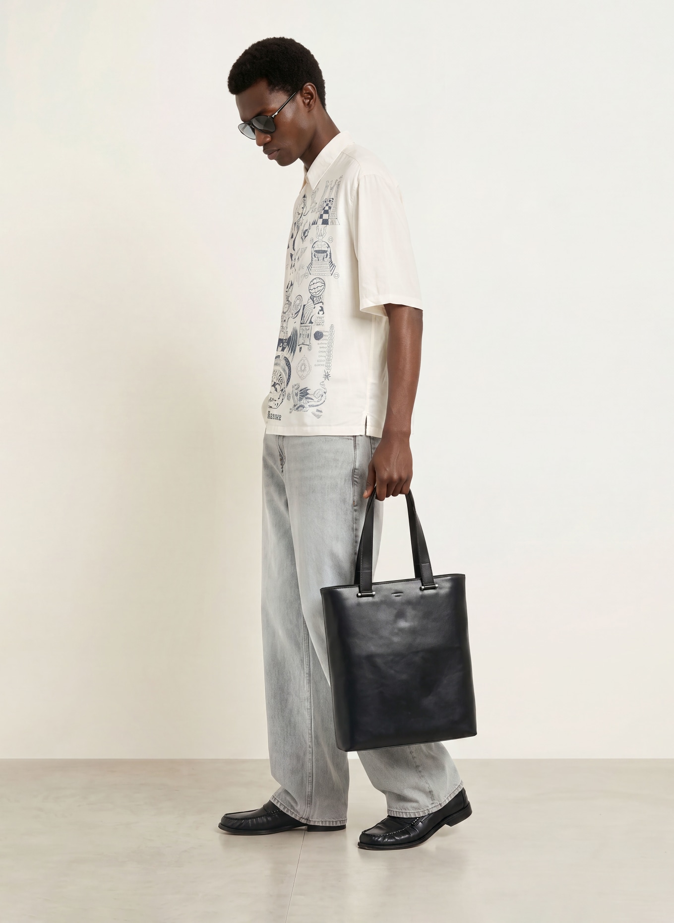 ALLSAINTS Kurzarm-Hemd IGNIS Oversized Fit: ECRU / DUNKELGRAU